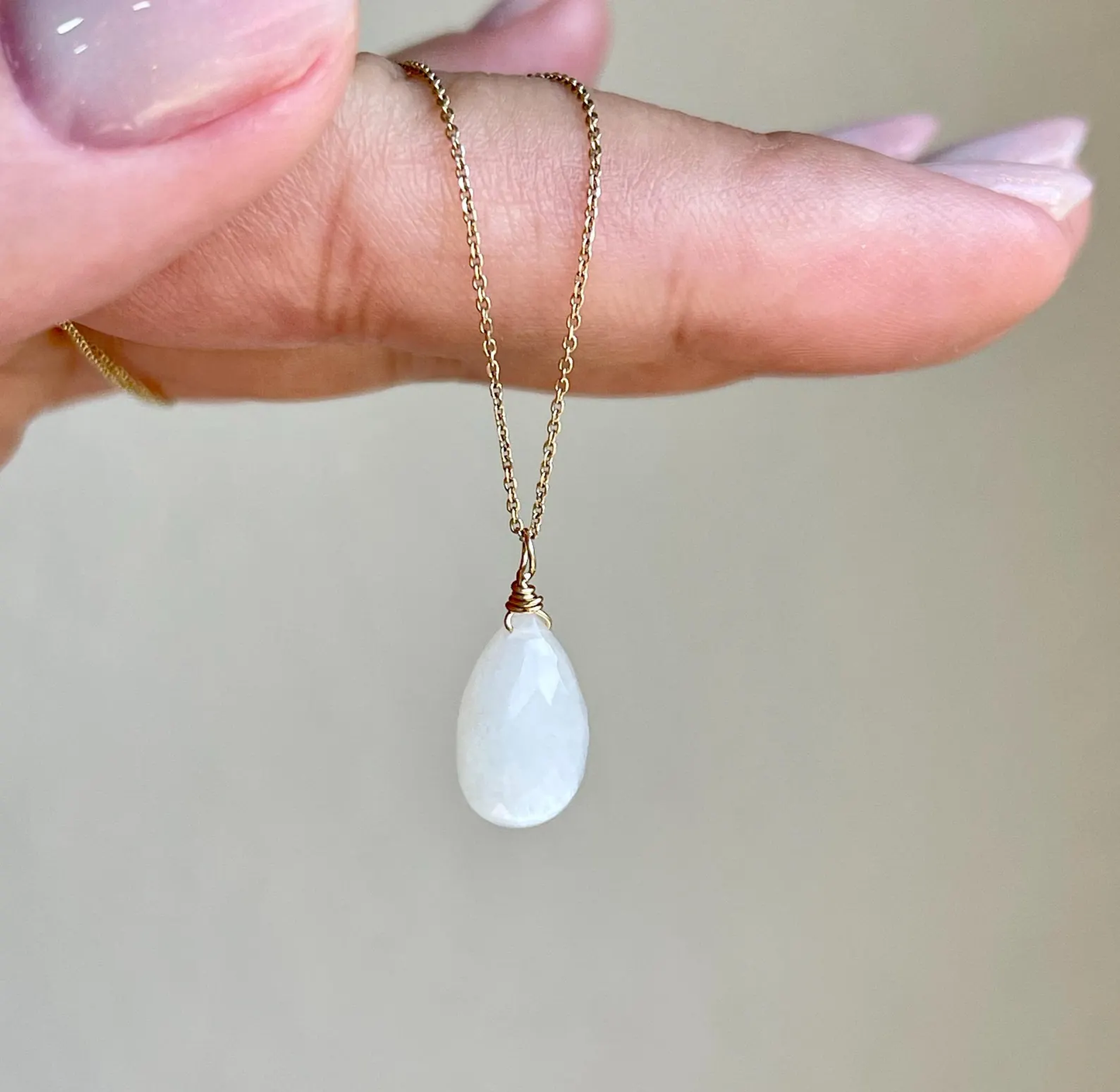 White Moonstone Necklace- Solid 14k Gold June Birthstone