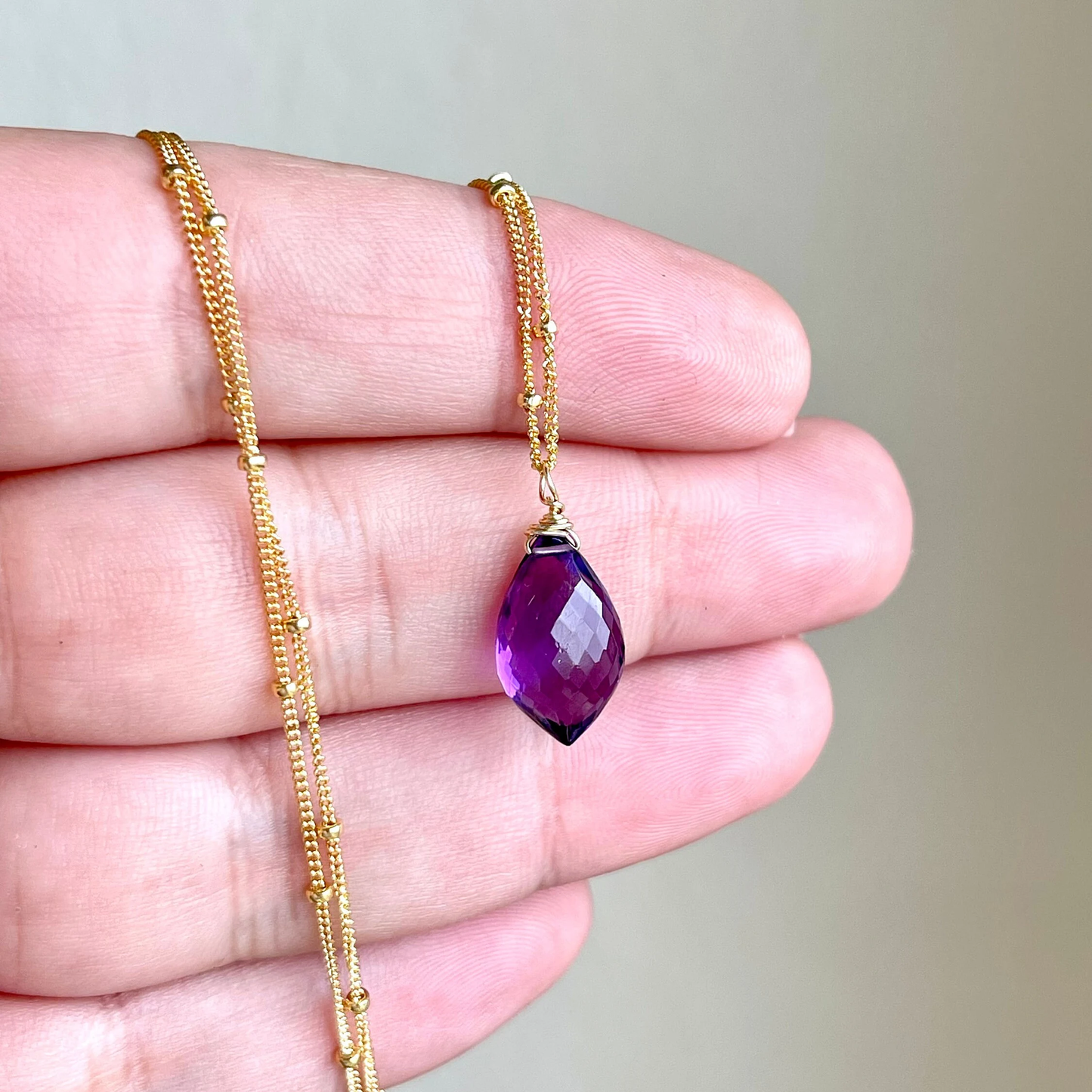 Amethyst Pointy Drop Necklace- February Birthstone