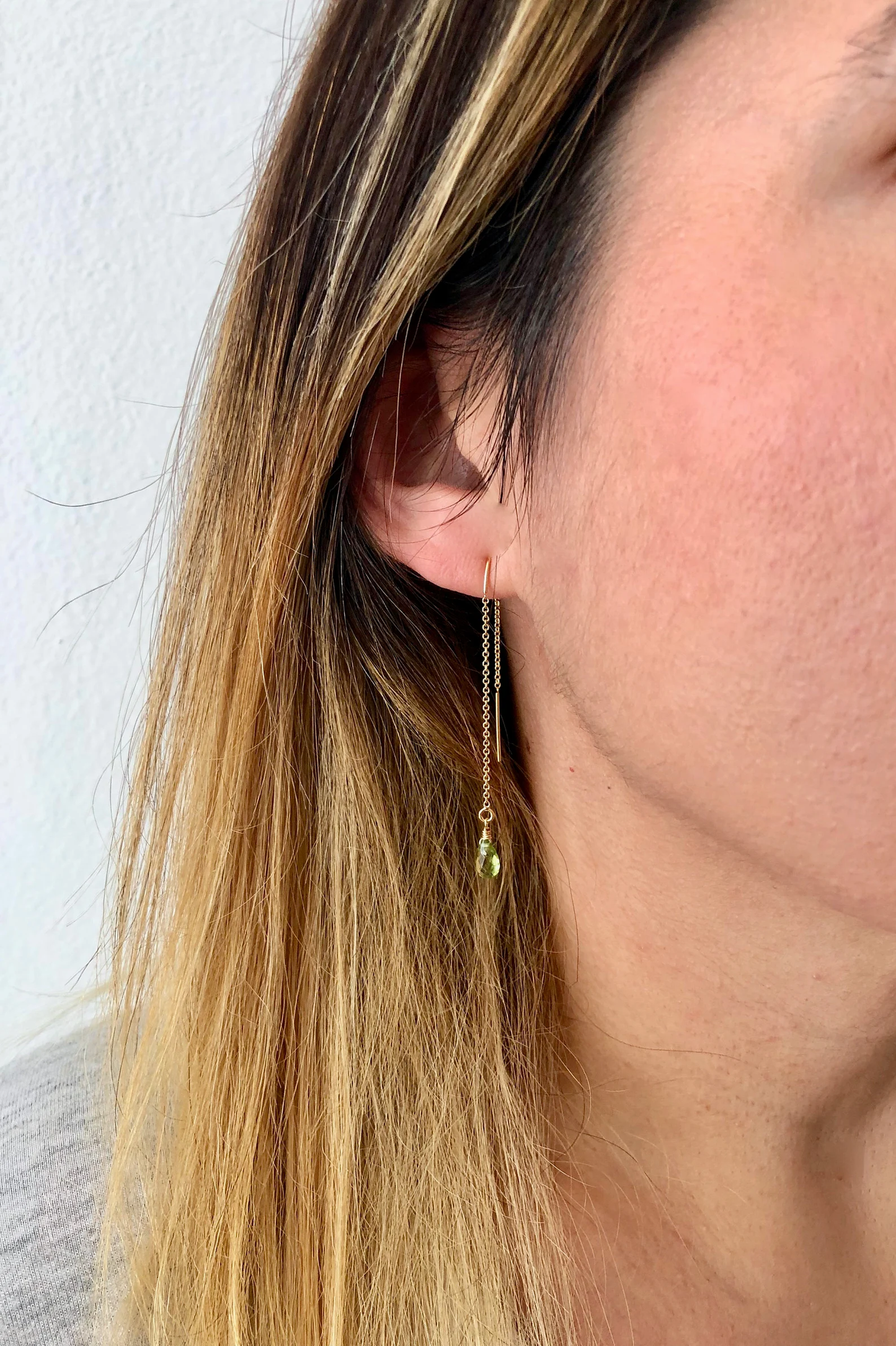 Peridot Threader Earrings- August Birthstone