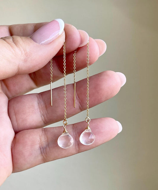 Rose Quartz Threader Earrings