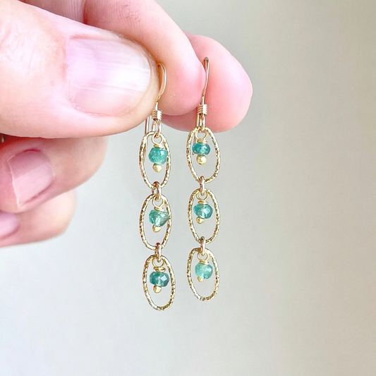 Emerald Oval Dangle Earrings- May Birthstone