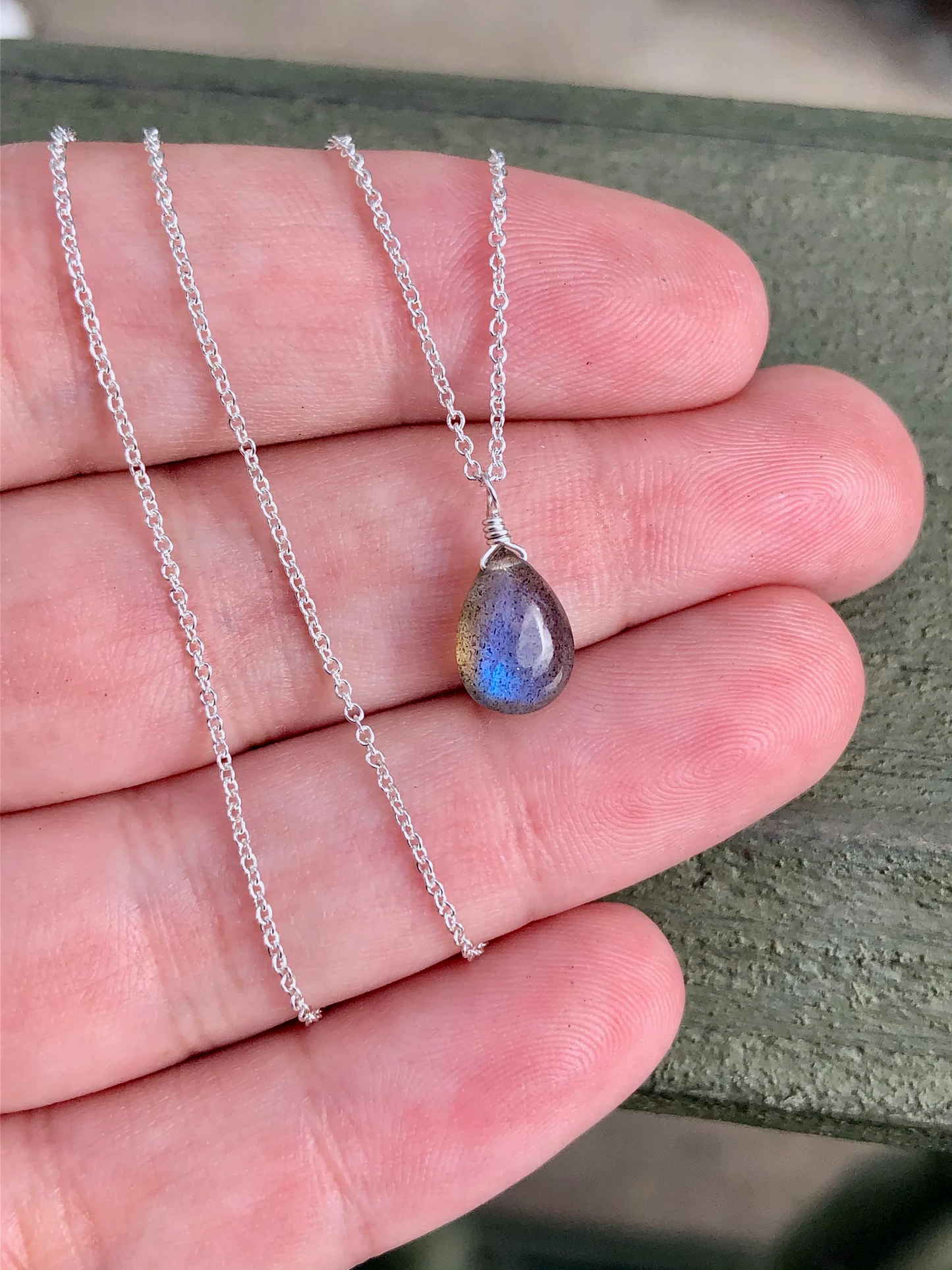 Labradorite Smooth Teardrop Necklace, Blue Flash Drop Jewelry