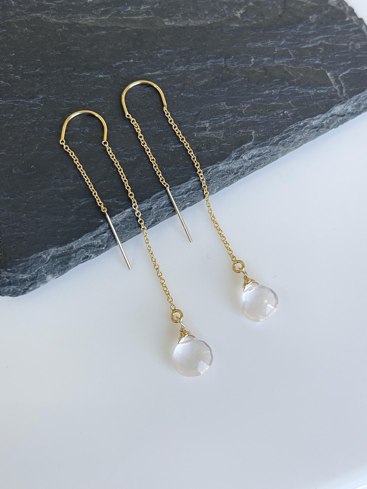Rose Quartz Threader Earrings