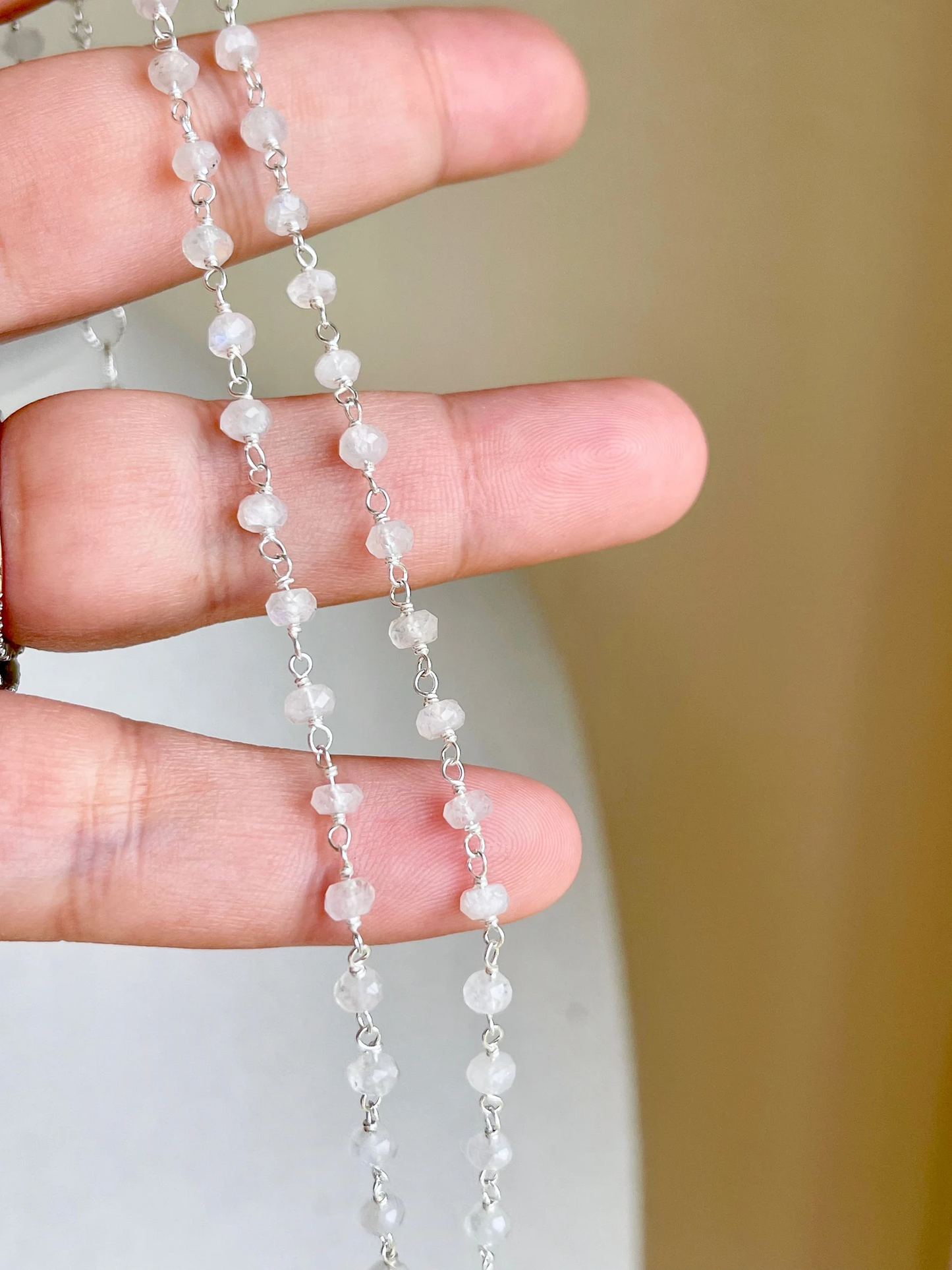 Rainbow Moonstone Beaded Necklace- June Birthstone