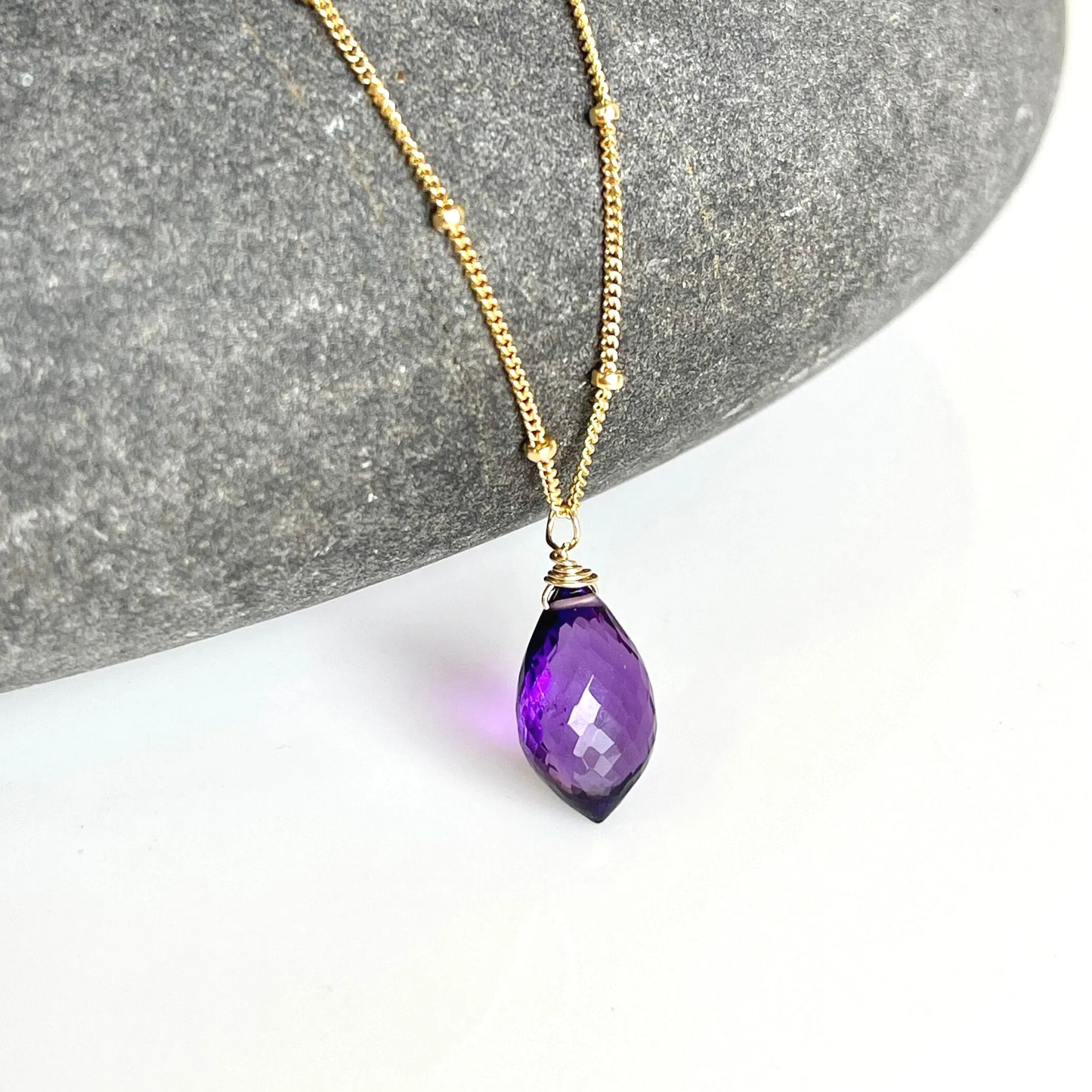 Amethyst Pointy Drop Necklace- February Birthstone