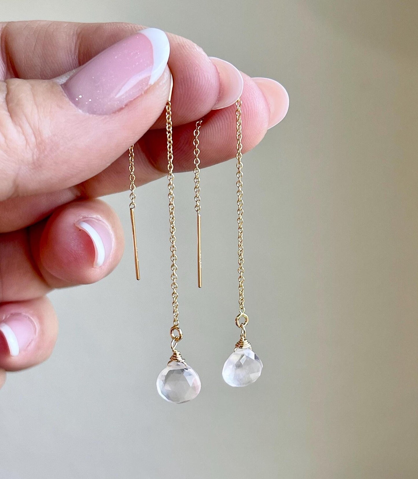Rose Quartz Threader Earrings