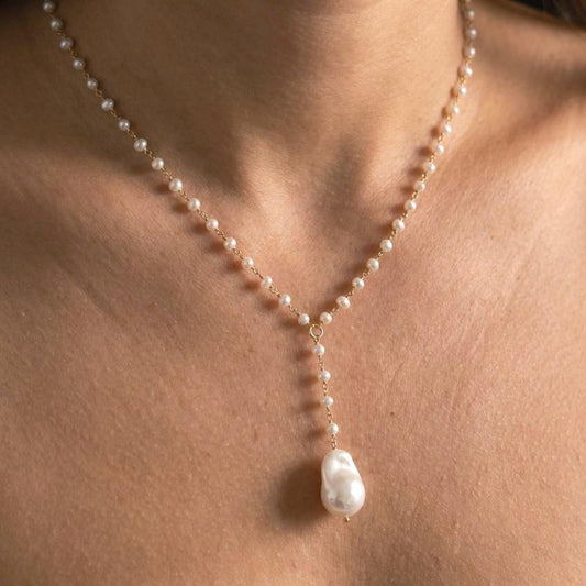 Baroque White Pearl Lariat Necklace