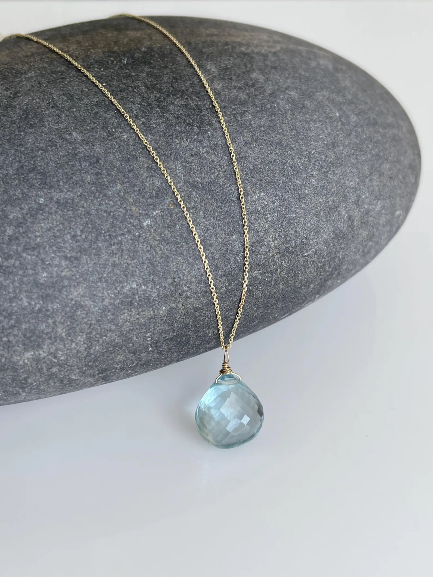 Aquamarine Teardrop Necklace- Solid 14k Gold March Birthstone