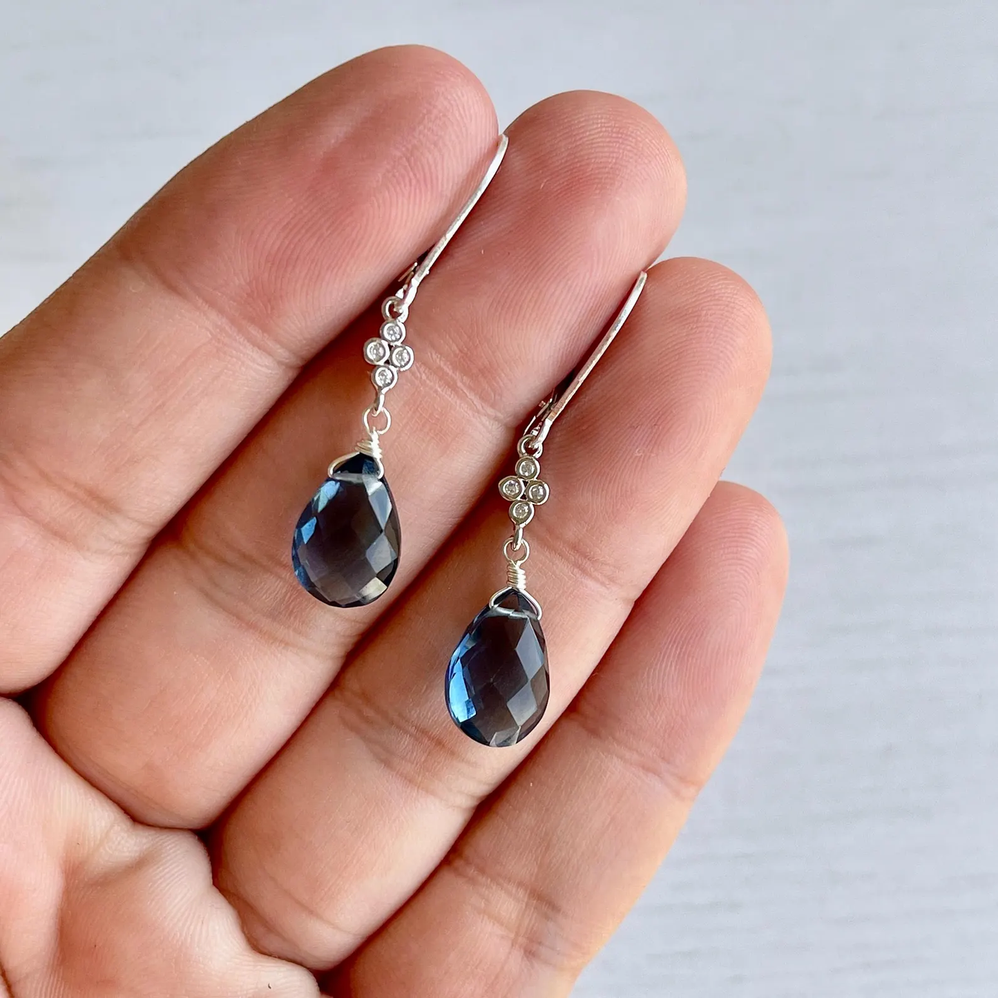 Blue Topaz and White Topaz Teardrop Earrings- December Birthstone