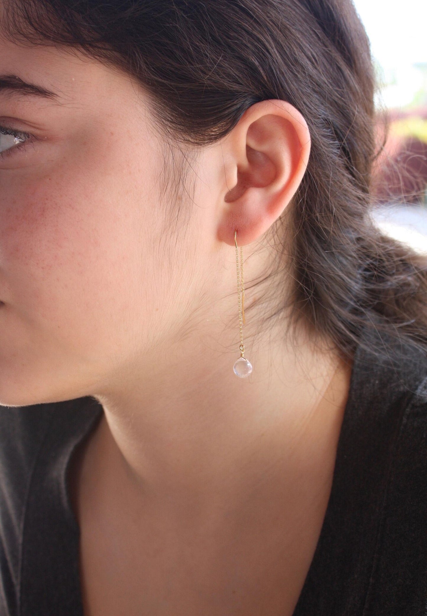 Rose Quartz Threader Earrings