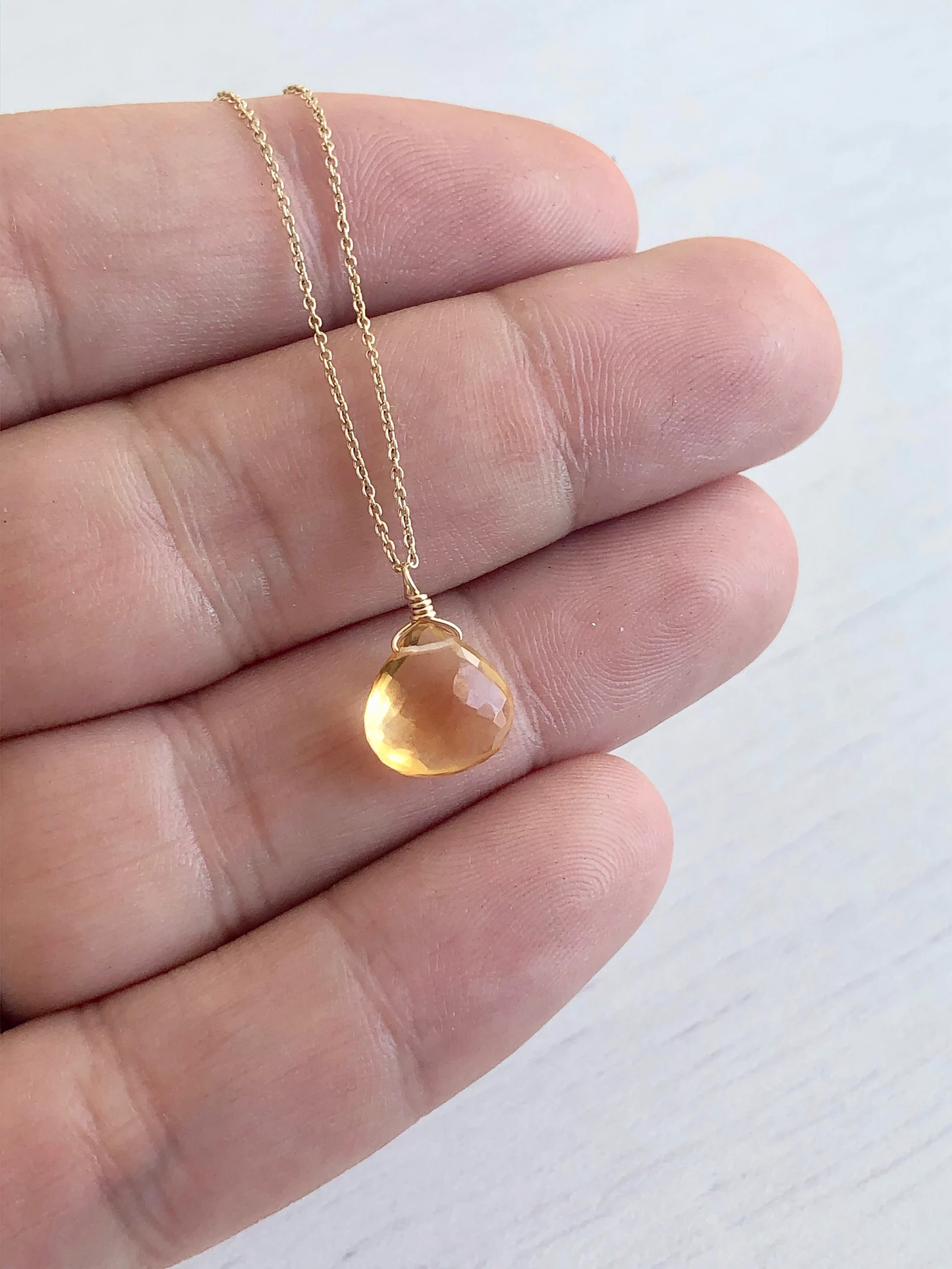 Yellow Topaz Teardrop Necklace- Solid 14k Gold November Birthstone