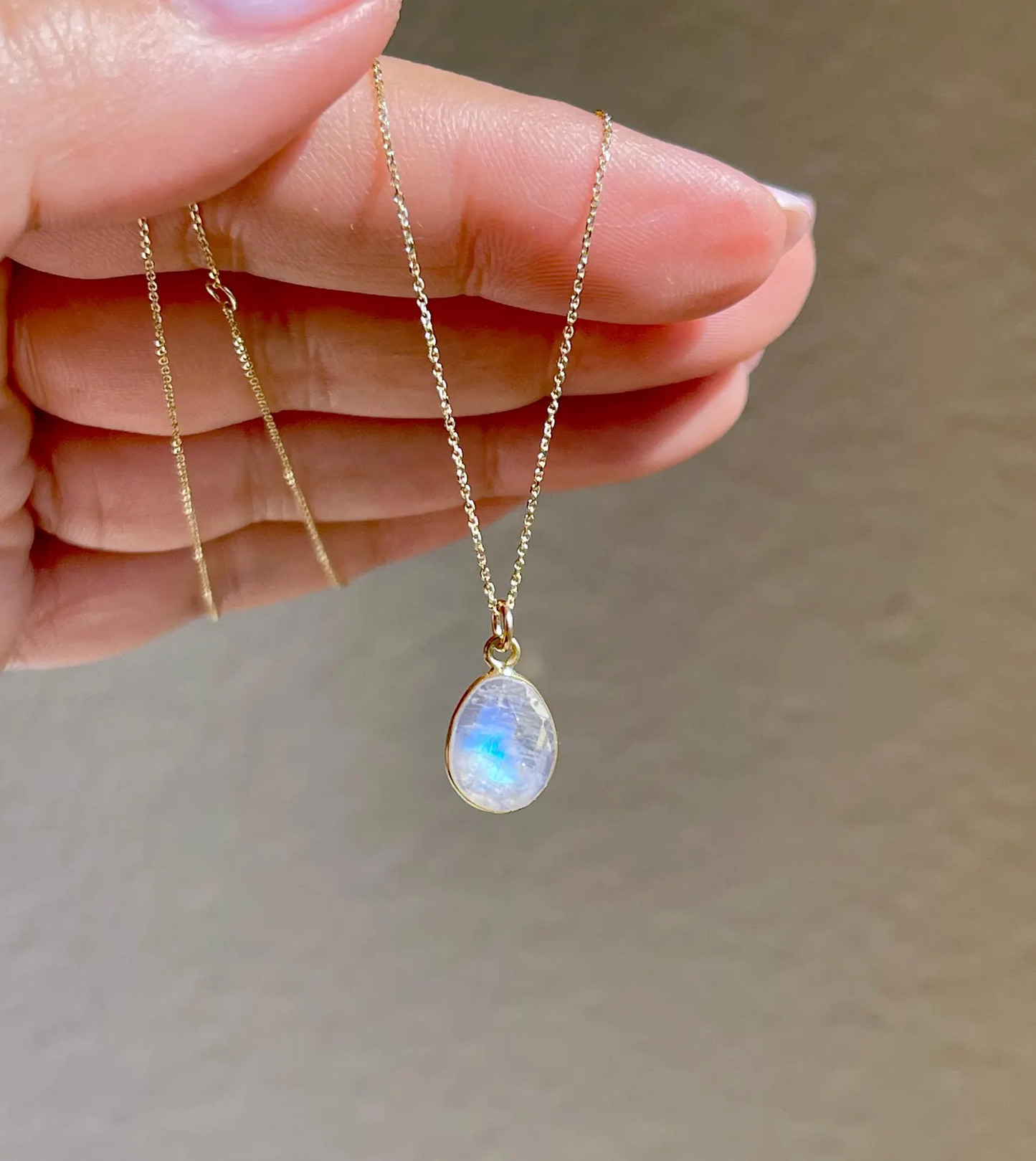 Rainbow Moonstone Necklace, Solid Gold Necklace, 14K Gold, June Birthstone