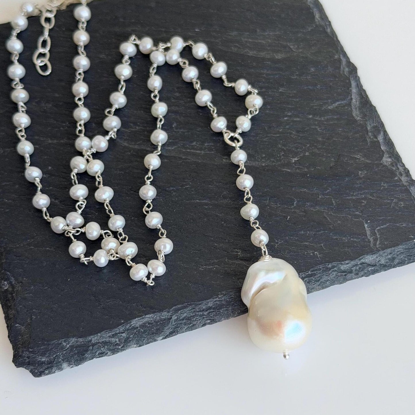 Baroque White Pearl Lariat Necklace