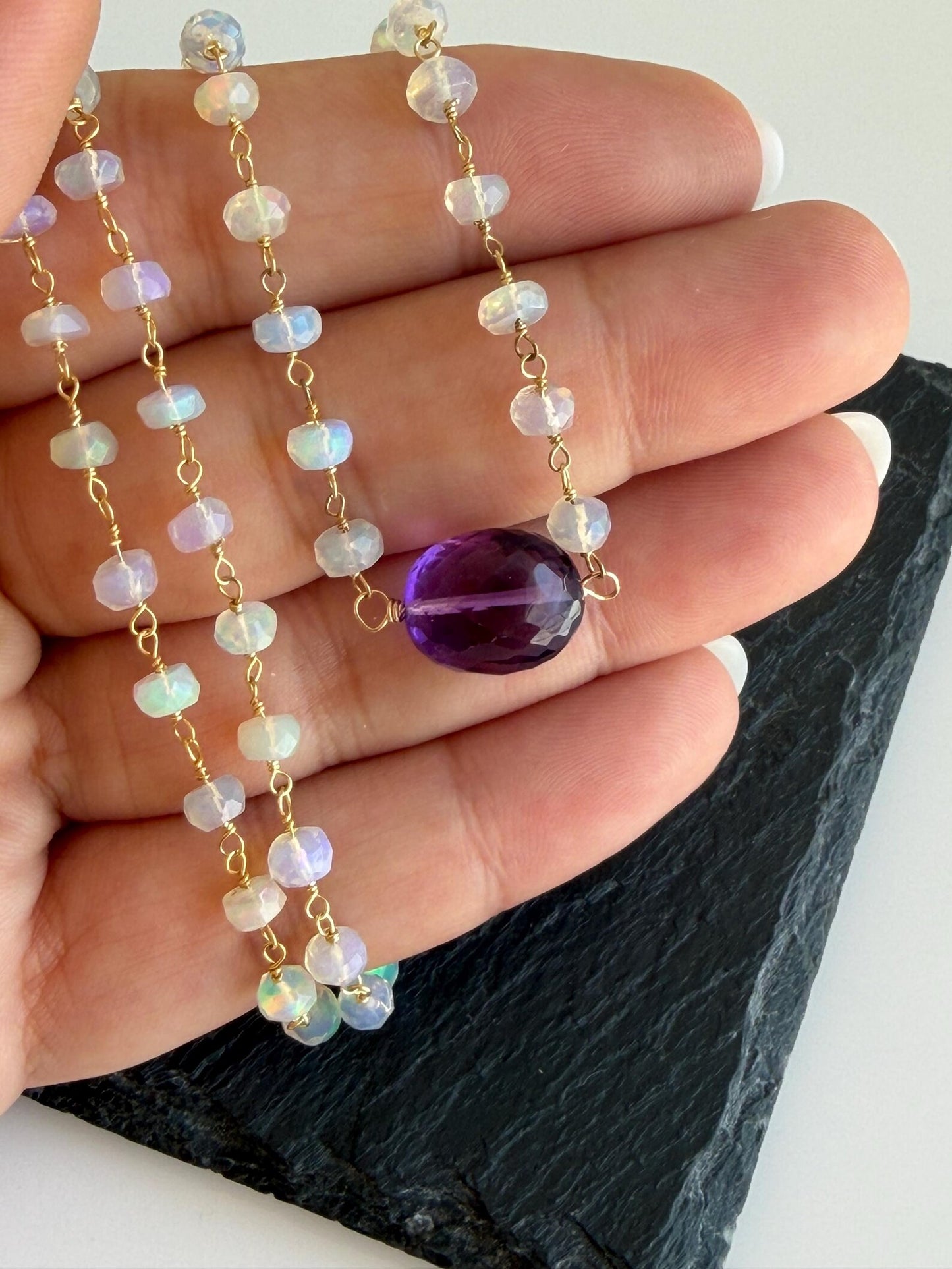 Amethyst and Ethiopian Opal Beaded Necklace