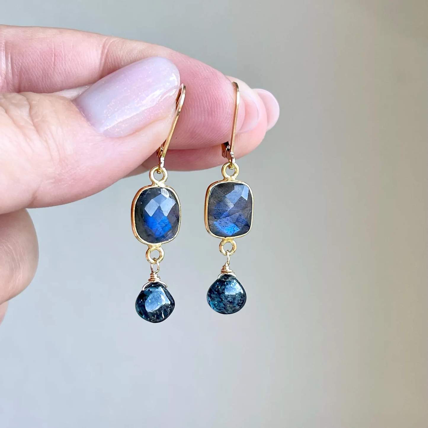 Labradorite and Blue Tourmaline Earrings