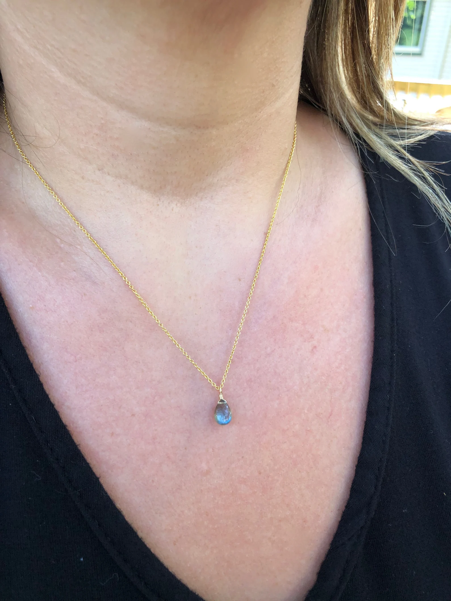 Labradorite Smooth Teardrop Necklace, Blue Flash Drop Jewelry