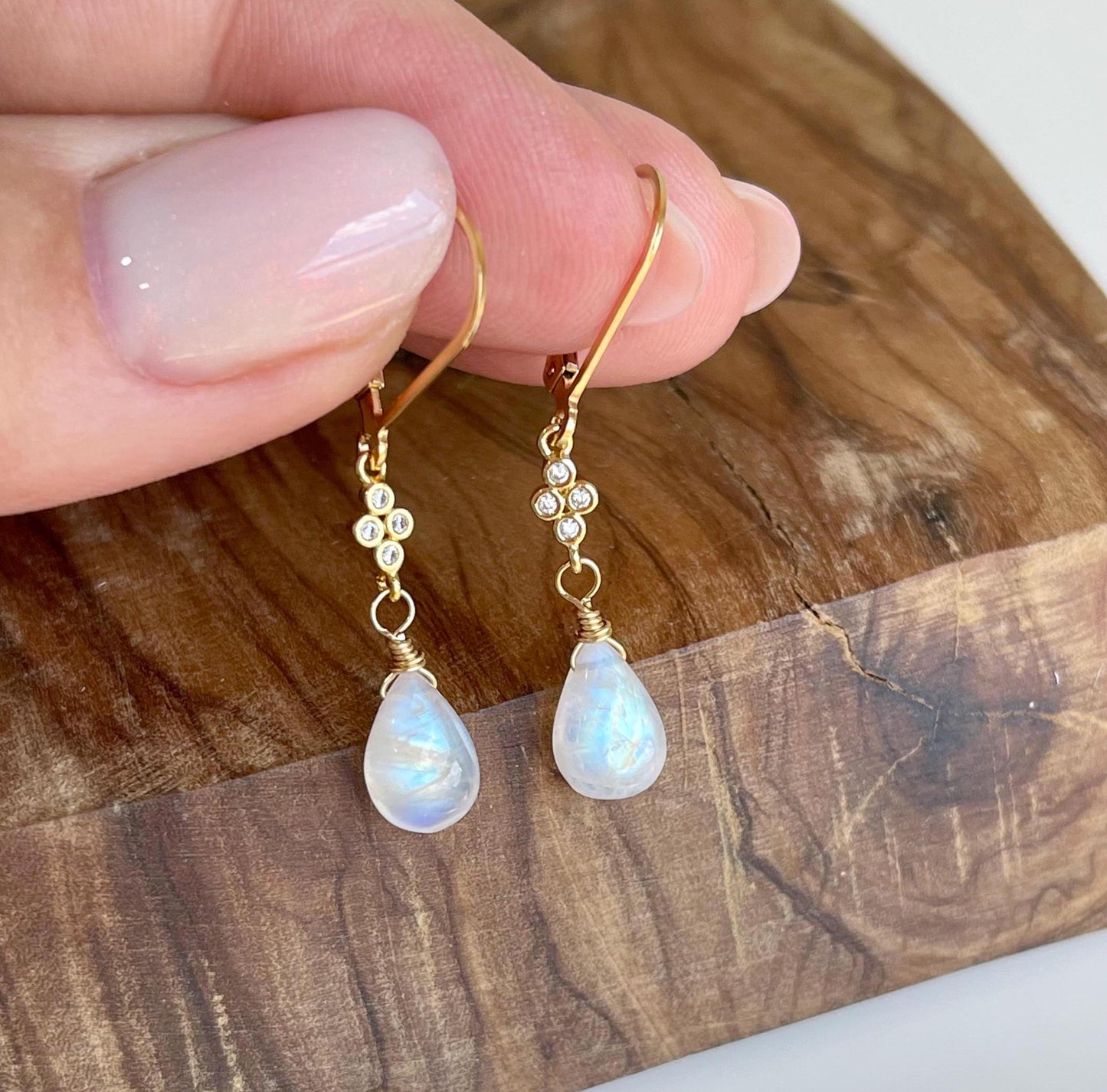 Rainbow Moonstone Teardrop Earrings
