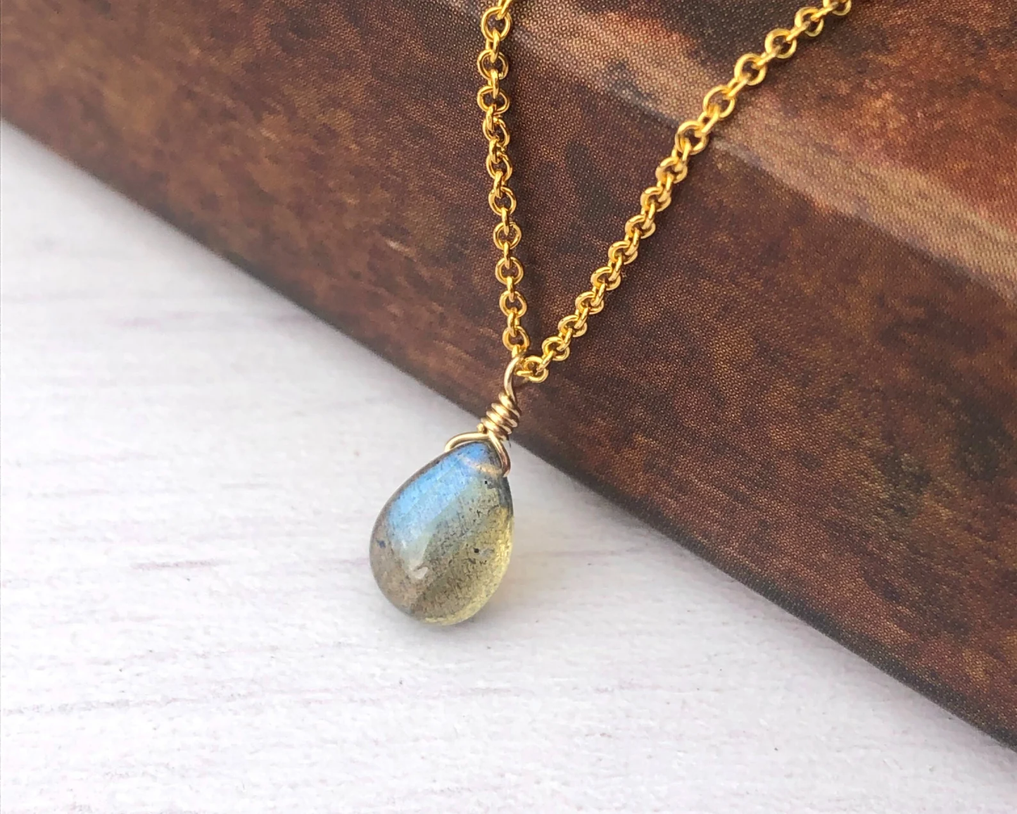 Labradorite Smooth Teardrop Necklace, Blue Flash Drop Jewelry