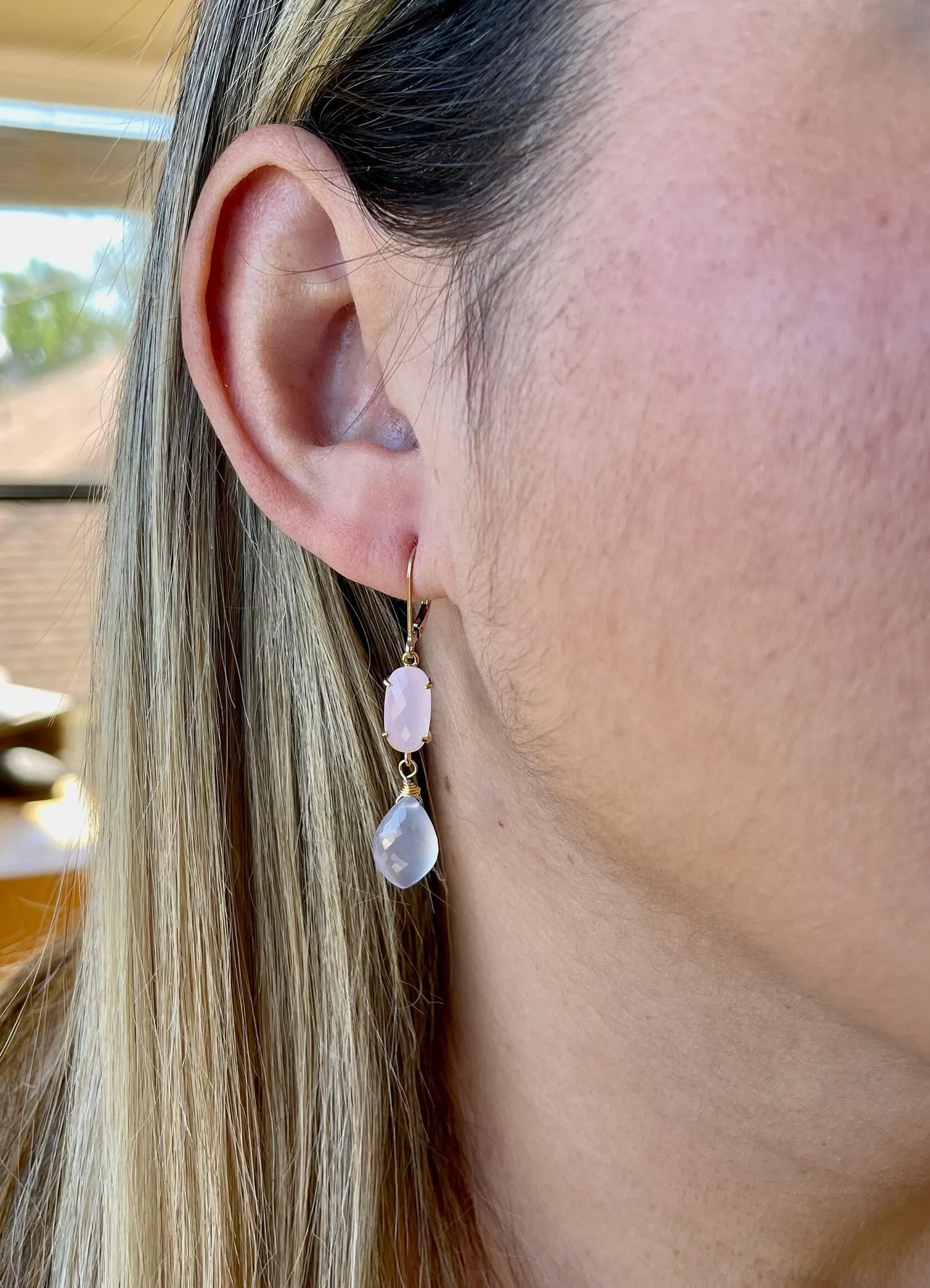 Rose Quartz and Lilac Chalcedony Earrings