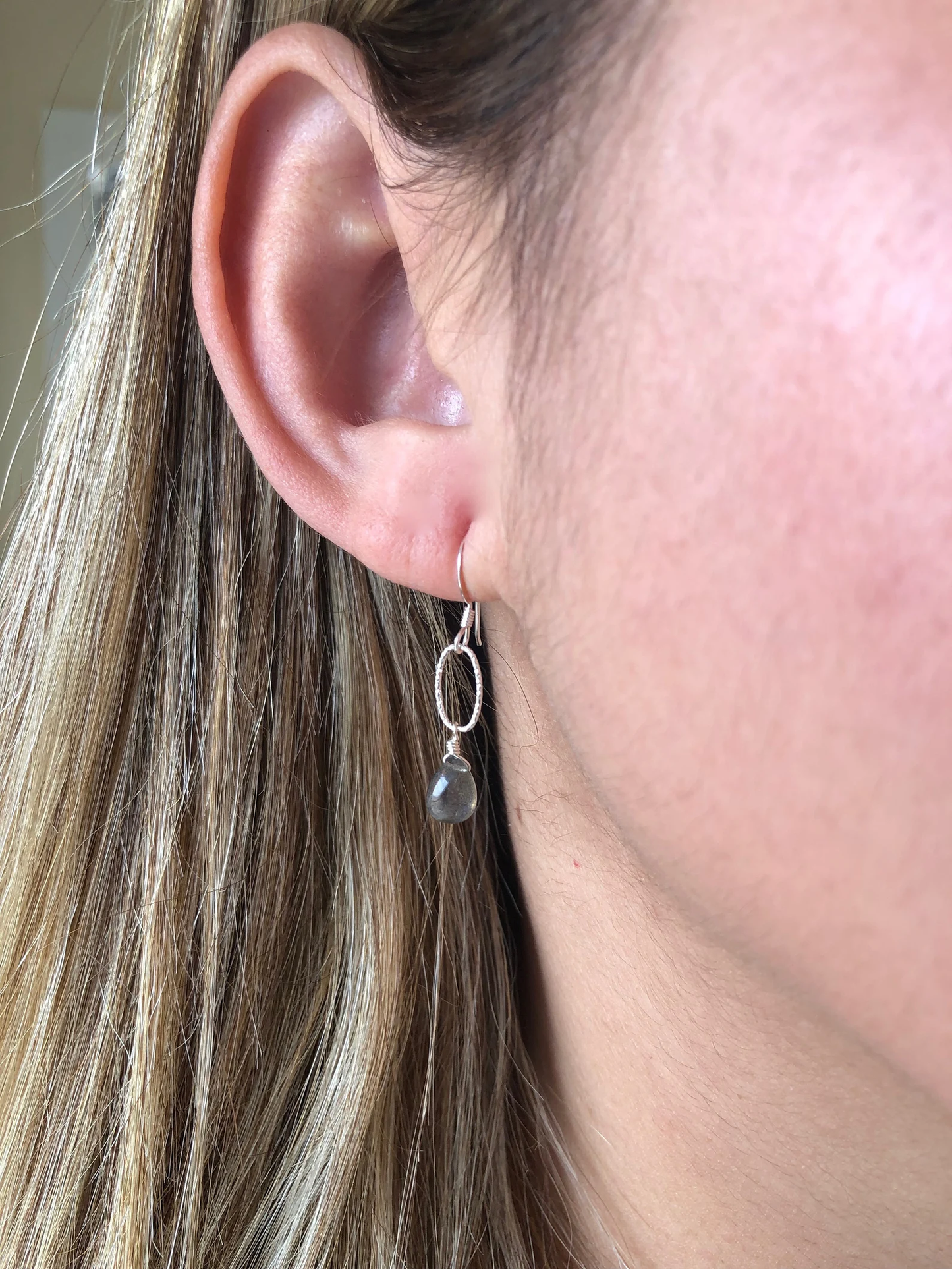 Labradorite Teardrop Oval Link Earrings