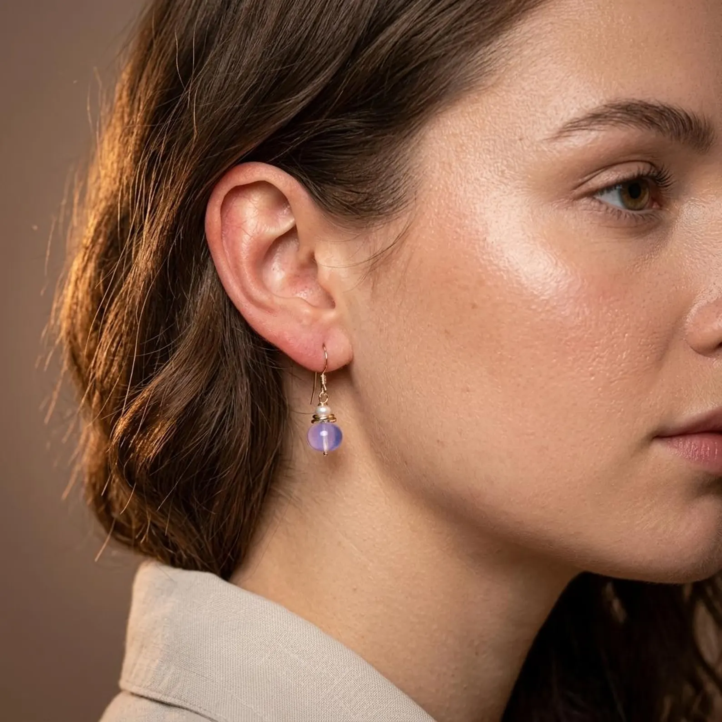 Lavender Quartz and Pearl Earrings