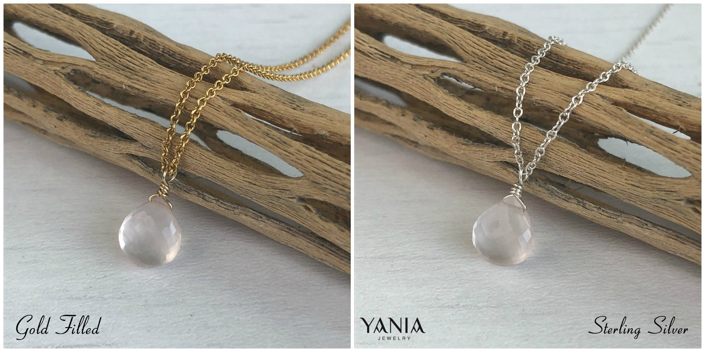 Rose Quartz Necklace, Pink Teardrop Pendant