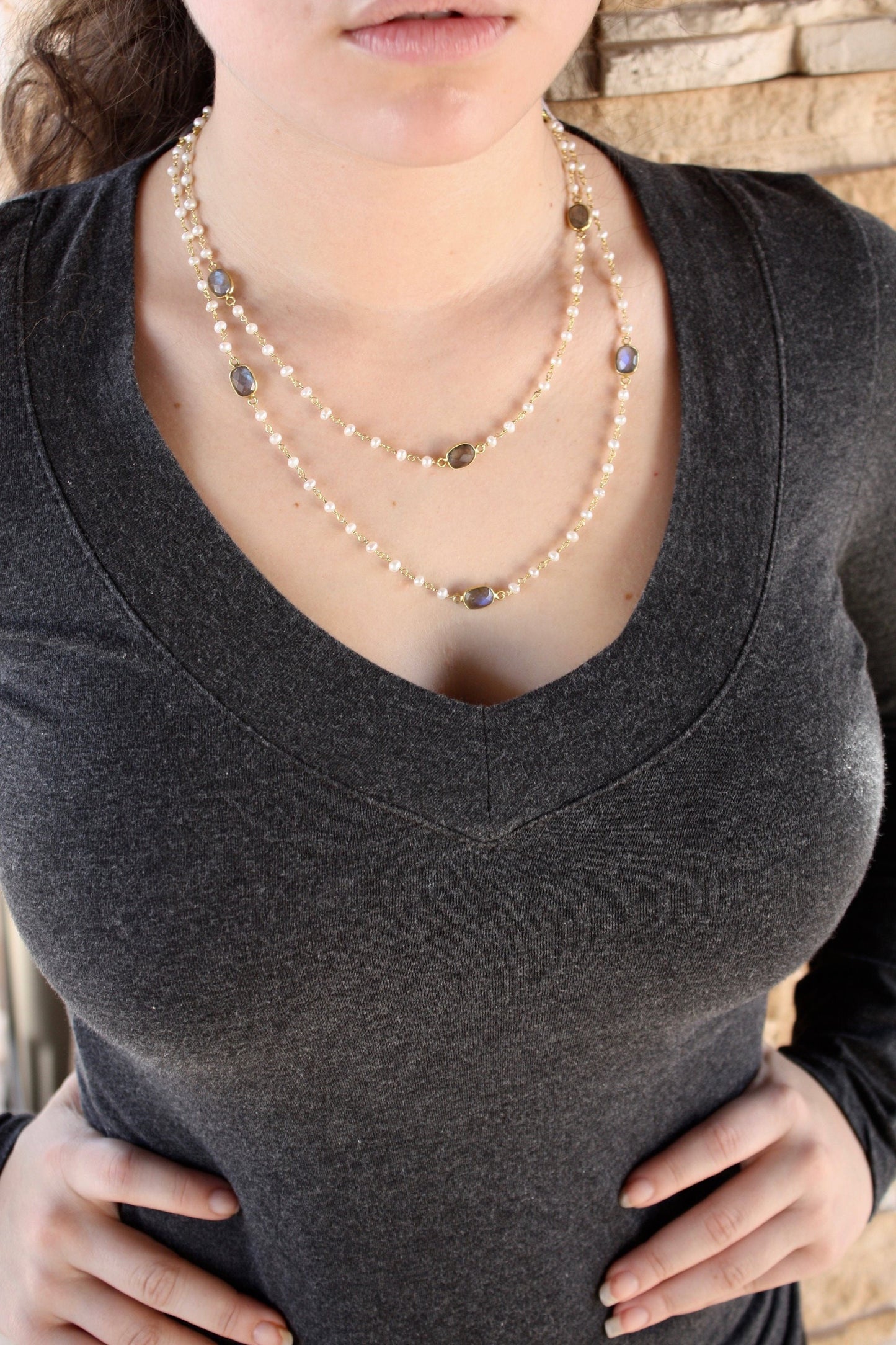 Pearl and Labradorite Necklace