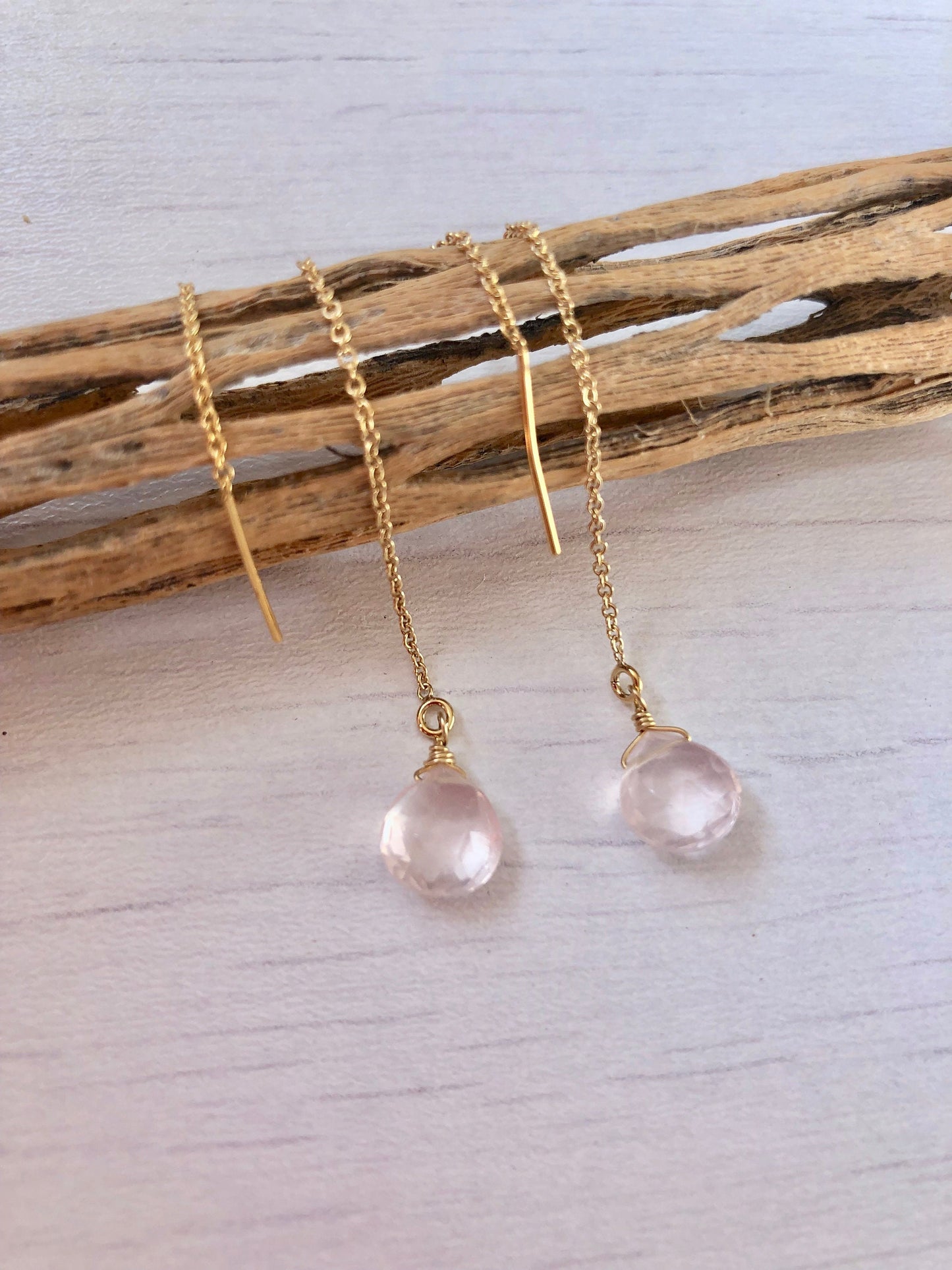 Rose Quartz Threader Earrings