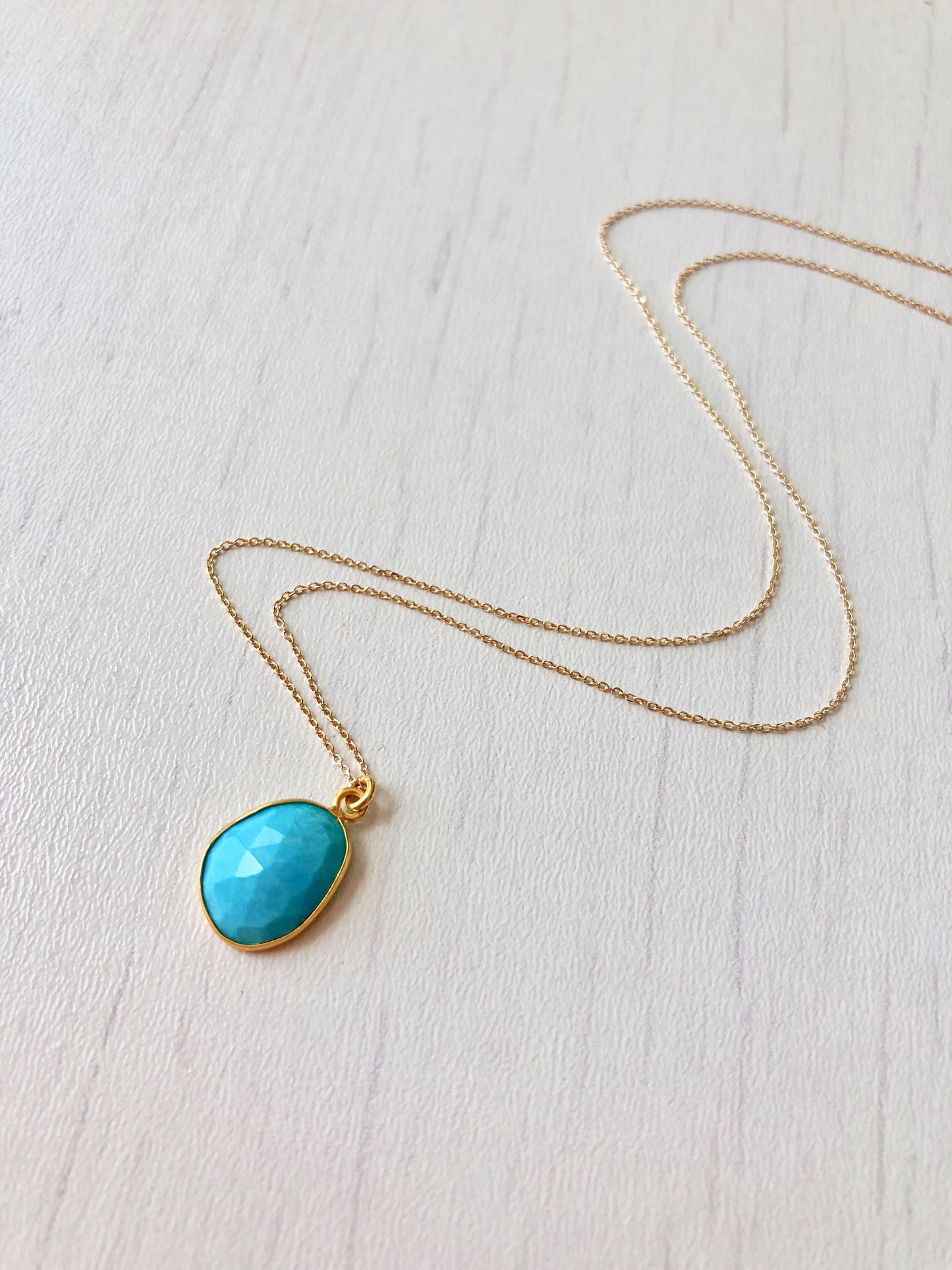 Bezeled Turquoise Necklace- Solid 14k Gold