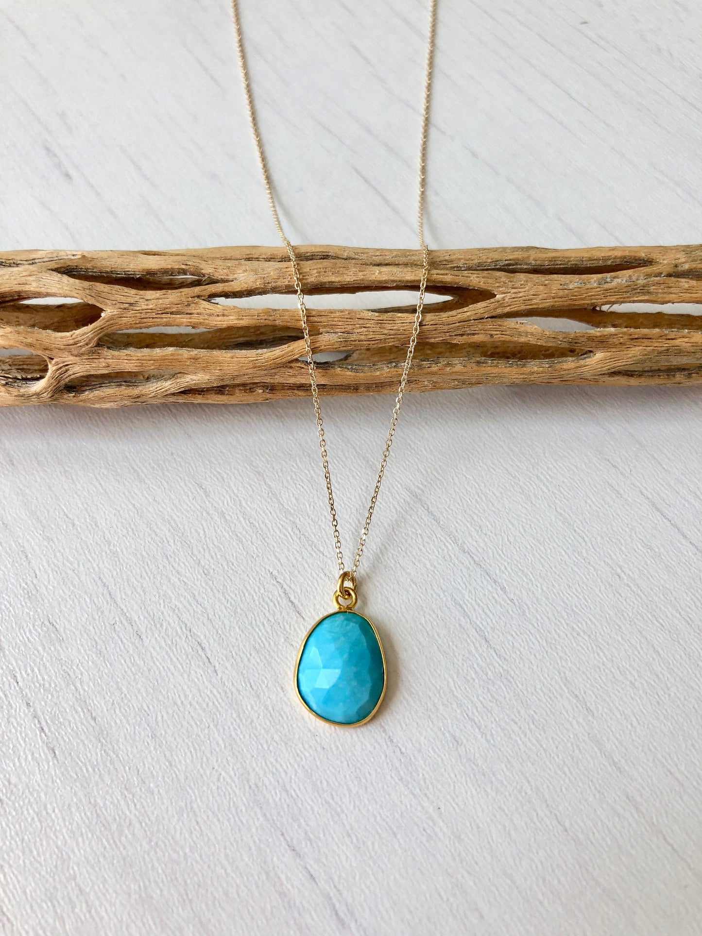 Bezeled Turquoise Necklace- Solid 14k Gold