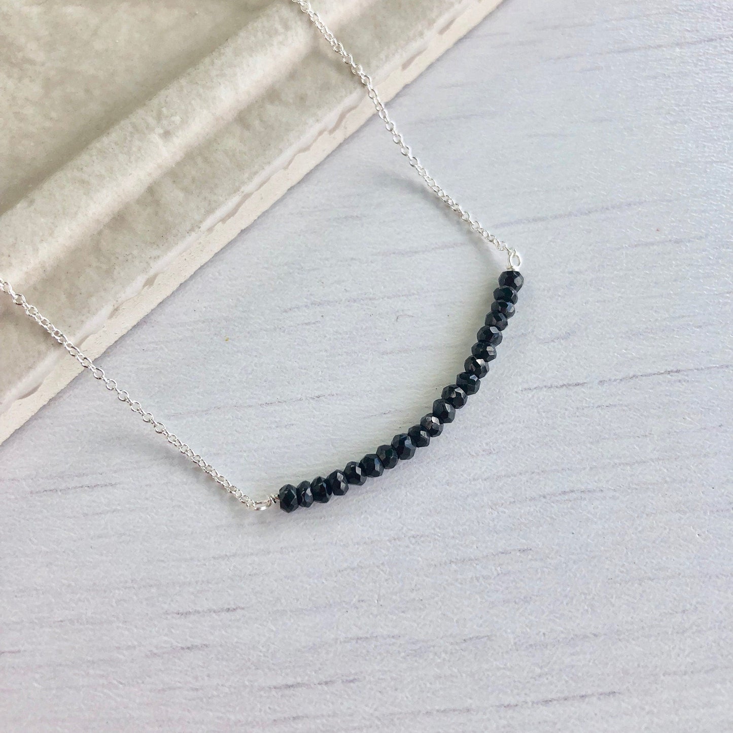 Black Onyx Beaded Bar Necklace