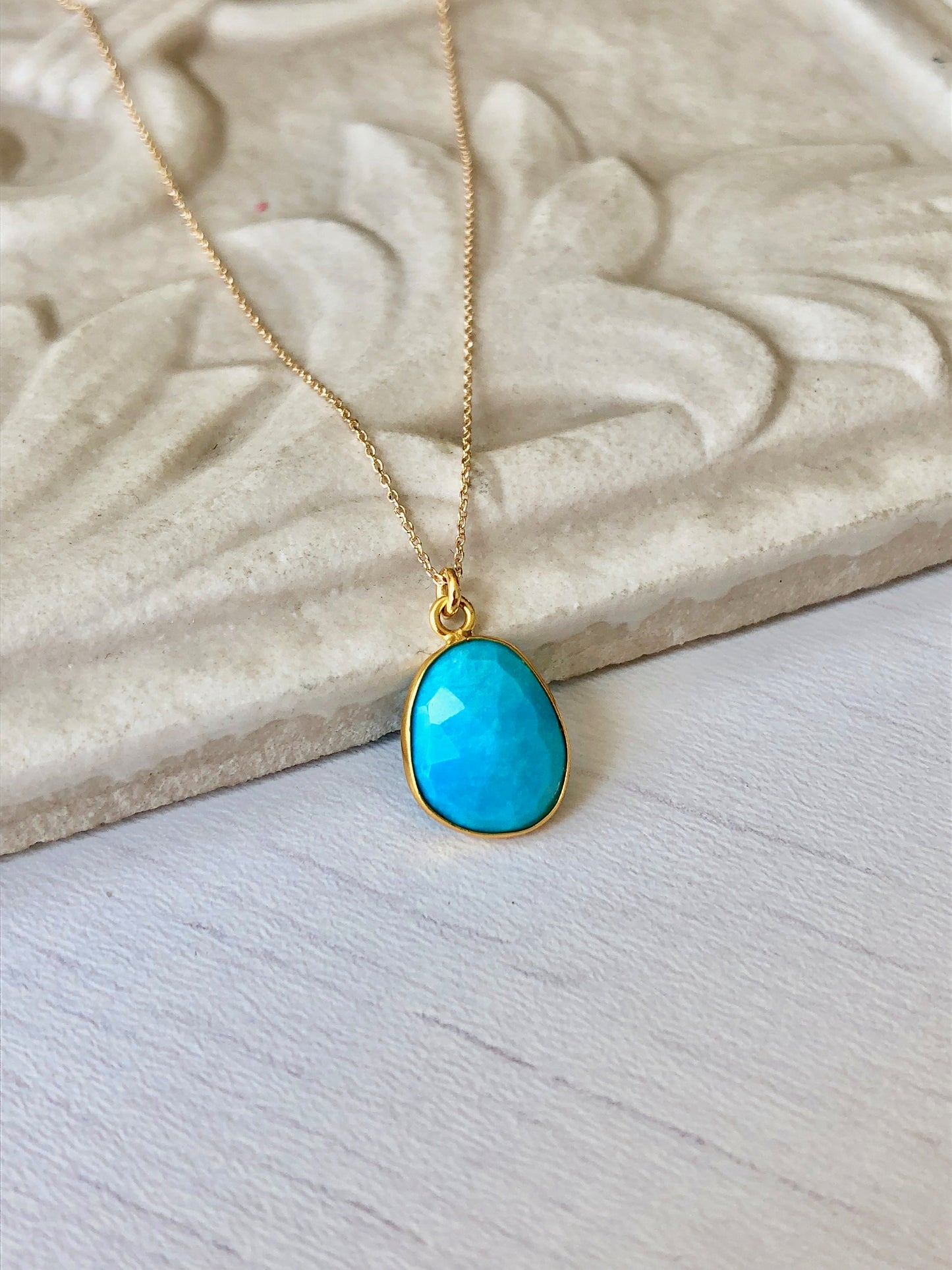 Bezeled Turquoise Necklace- Solid 14k Gold