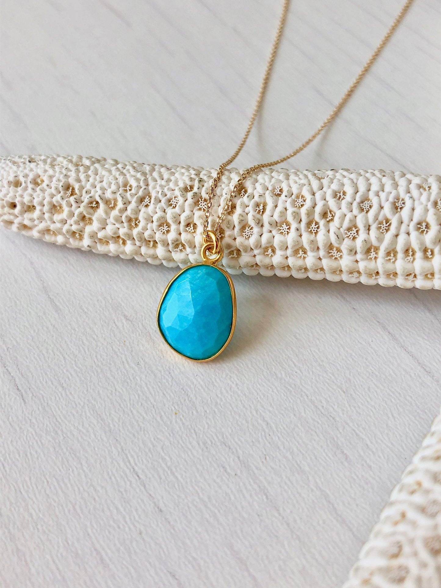 Bezeled Turquoise Necklace- Solid 14k Gold