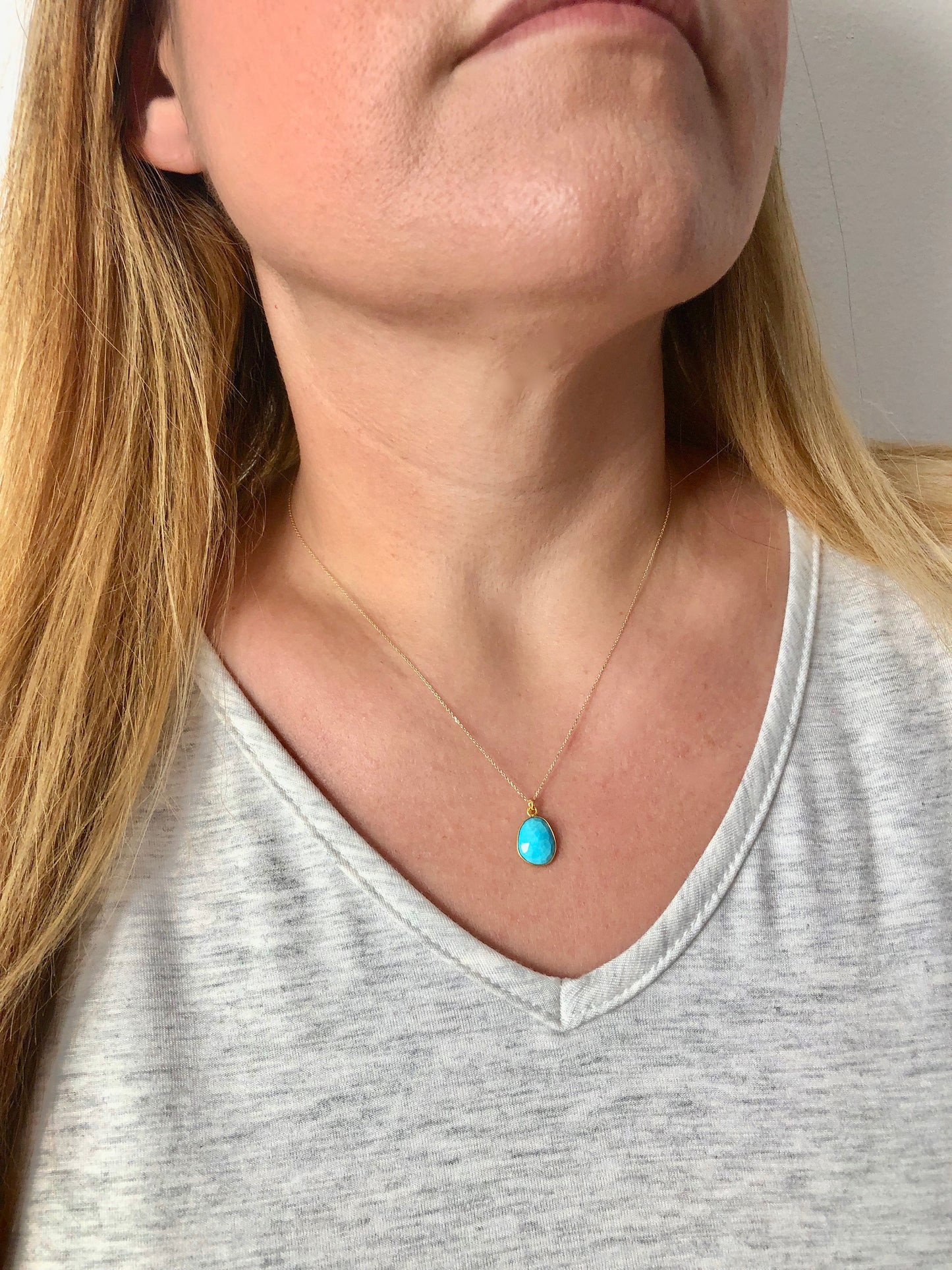 Bezeled Turquoise Necklace- Solid 14k Gold