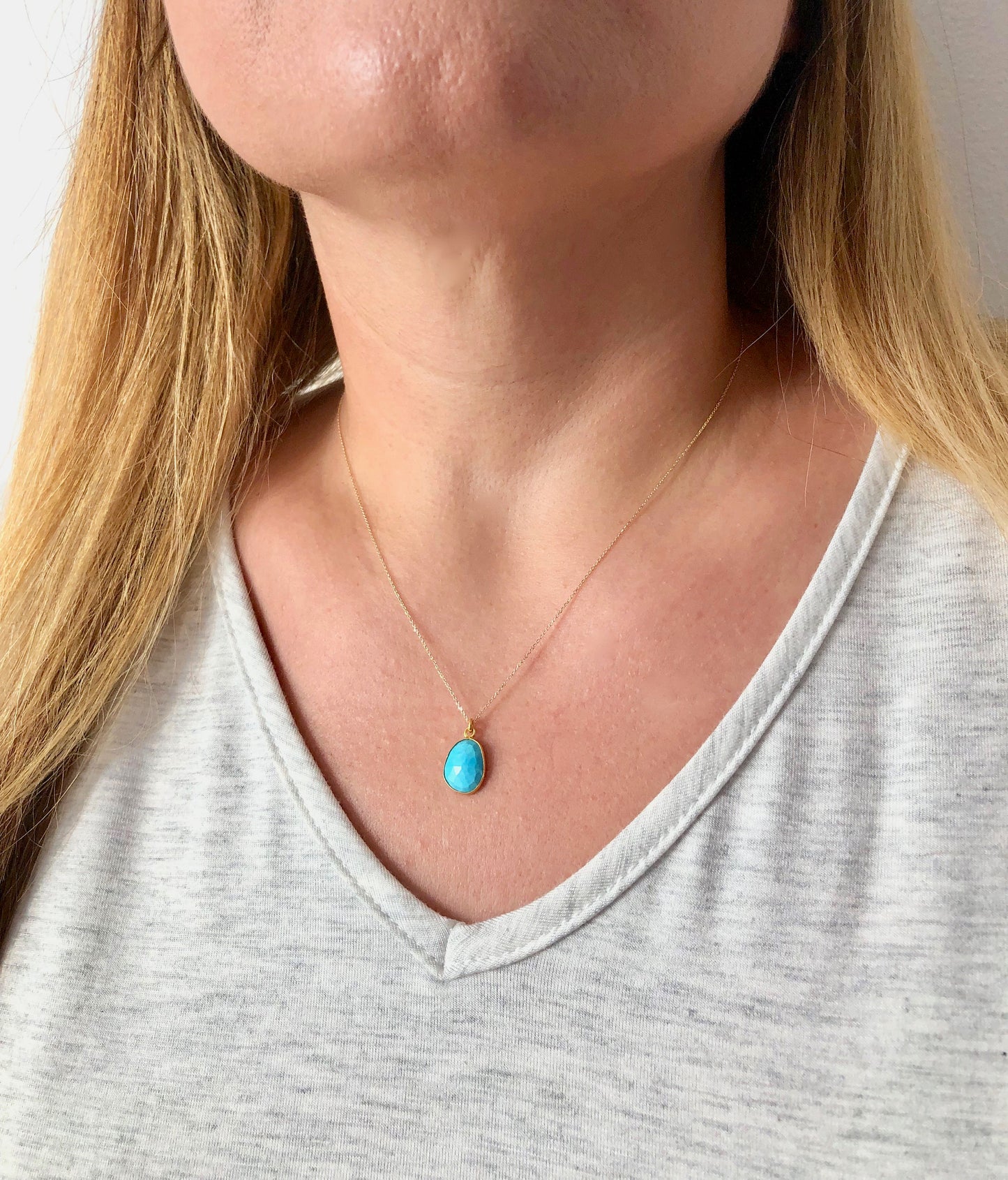 Bezeled Turquoise Necklace- Solid 14k Gold