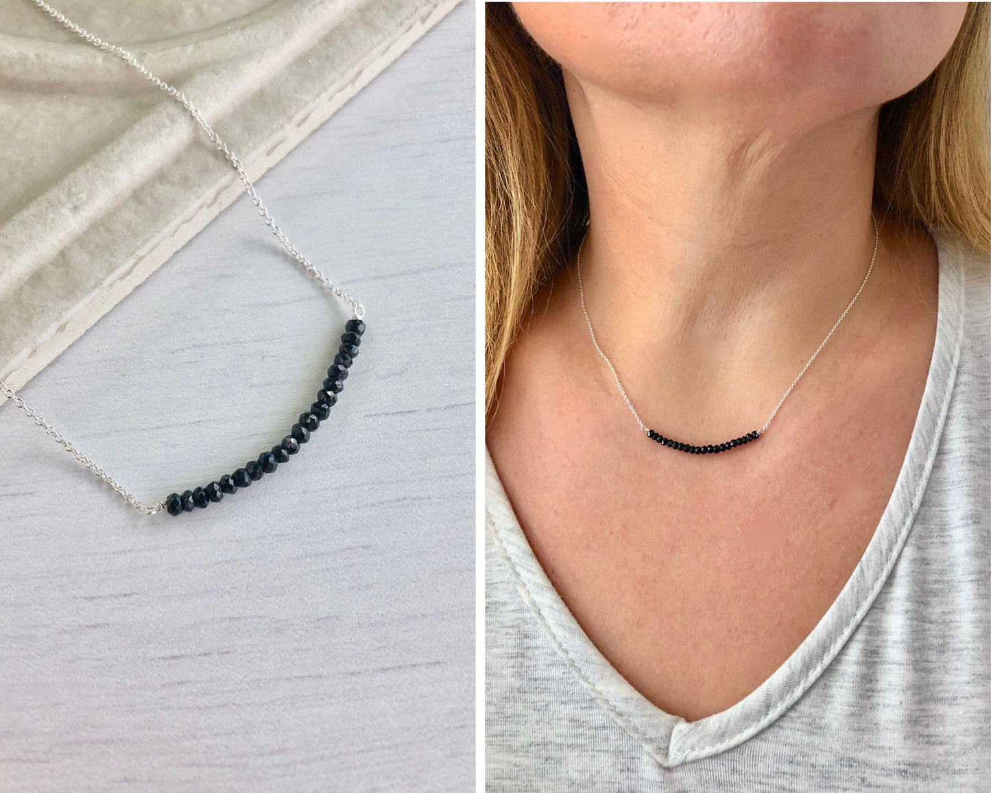 Black Onyx Beaded Bar Necklace