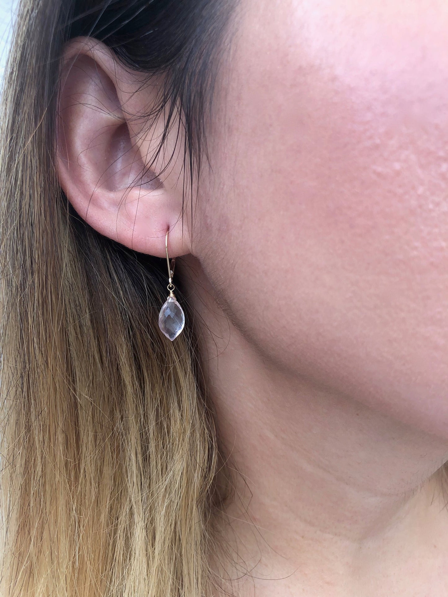 Rose Quartz Teardrop Earrings- Solid 14k Gold