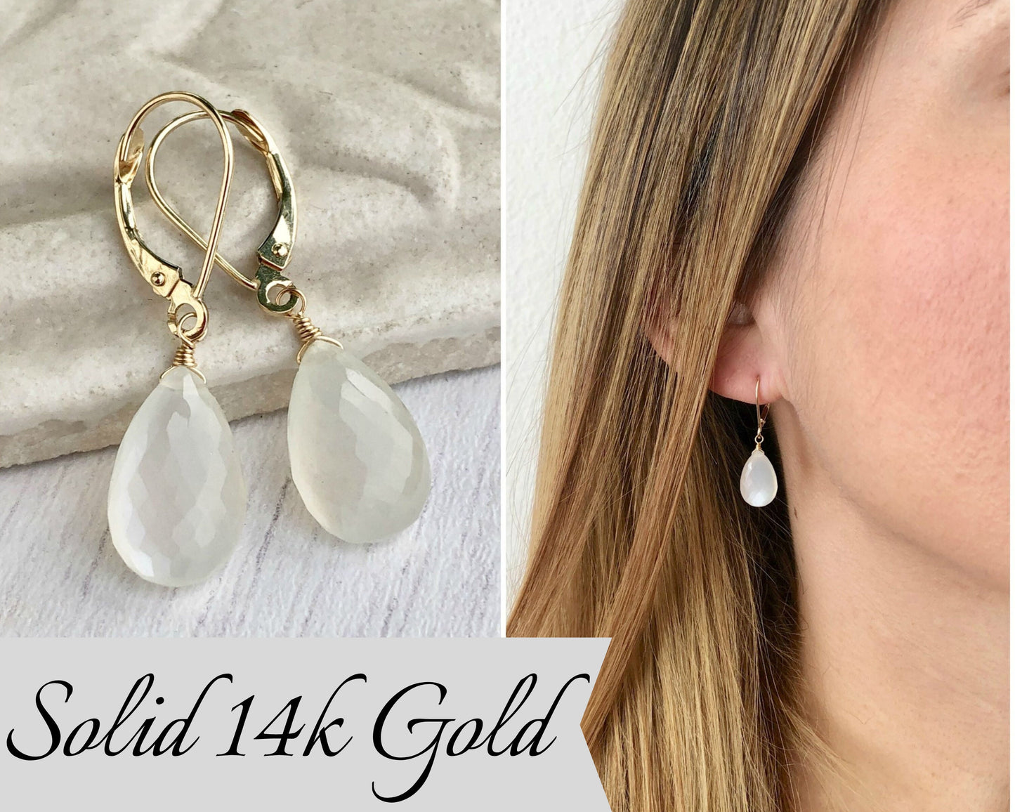 White Moonstone Earrings