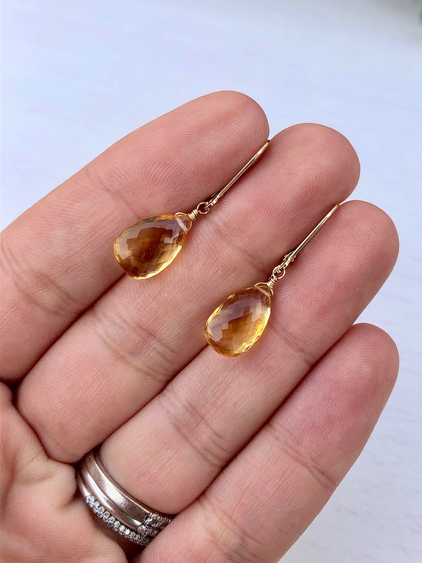 Citrine Earrings, Real Gold Earrings, 14k Gold Citrine Earrings