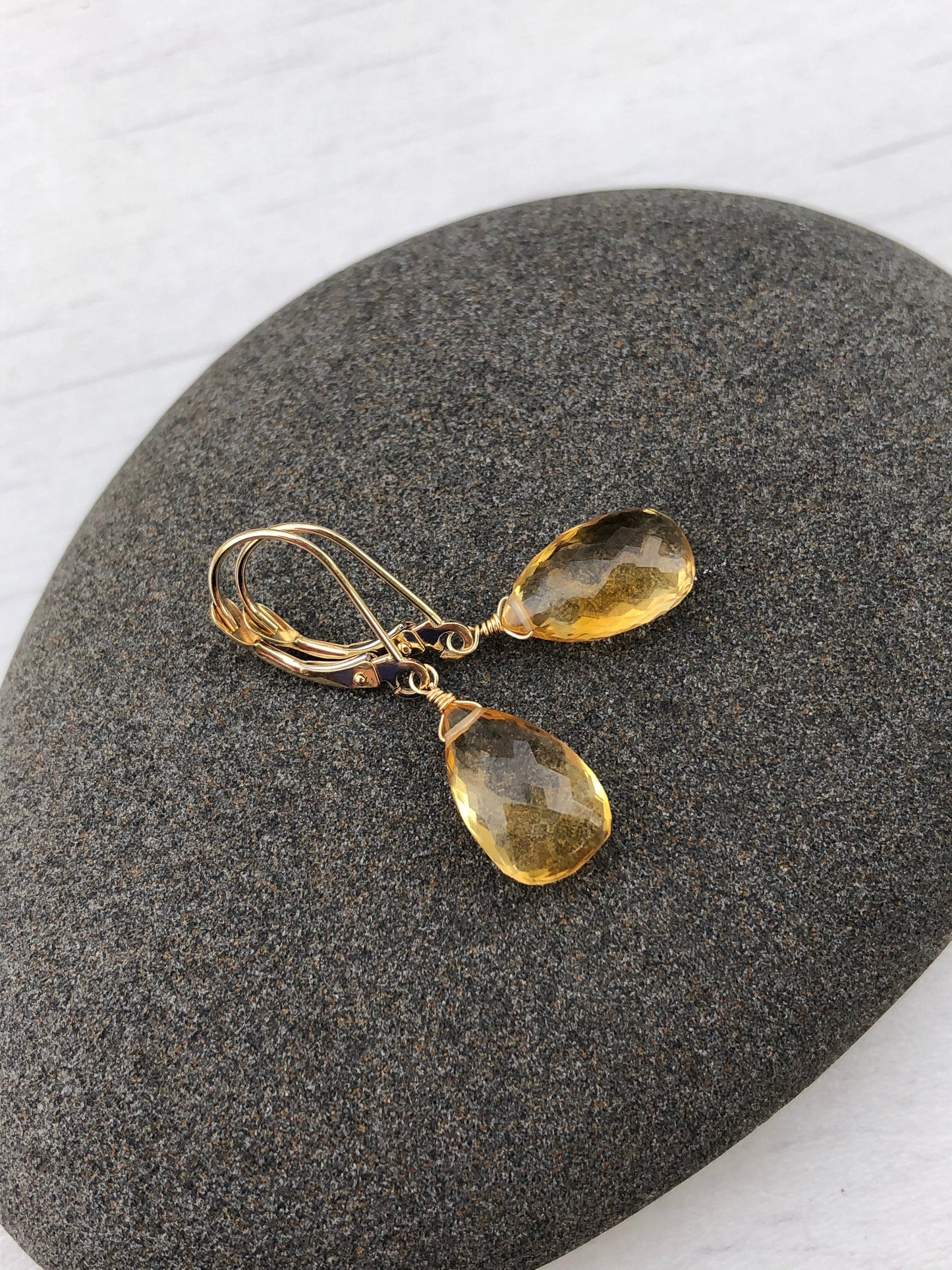 Citrine Earrings, Real Gold Earrings, 14k Gold Citrine Earrings