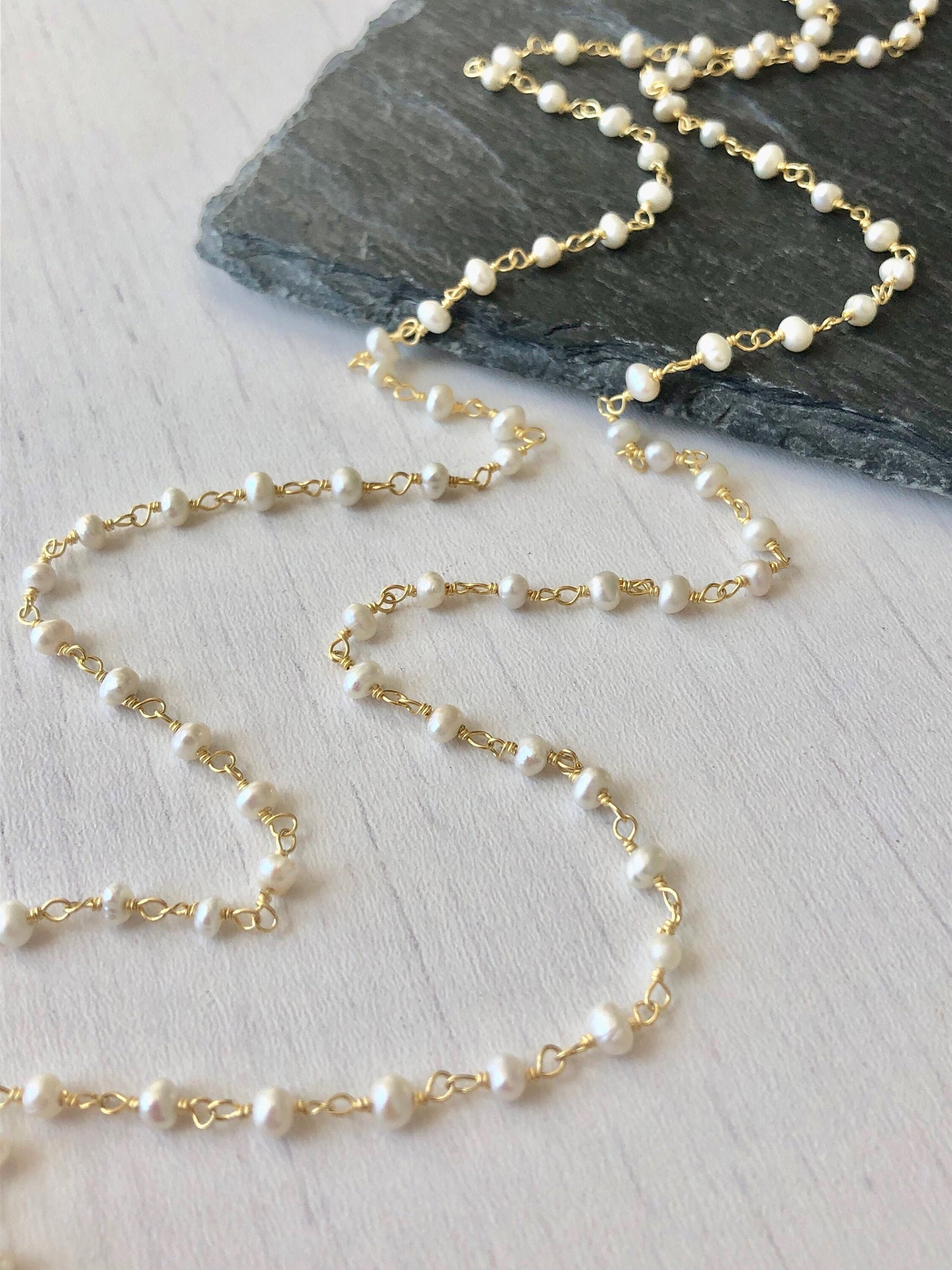 White Pearl Long Layering Necklace