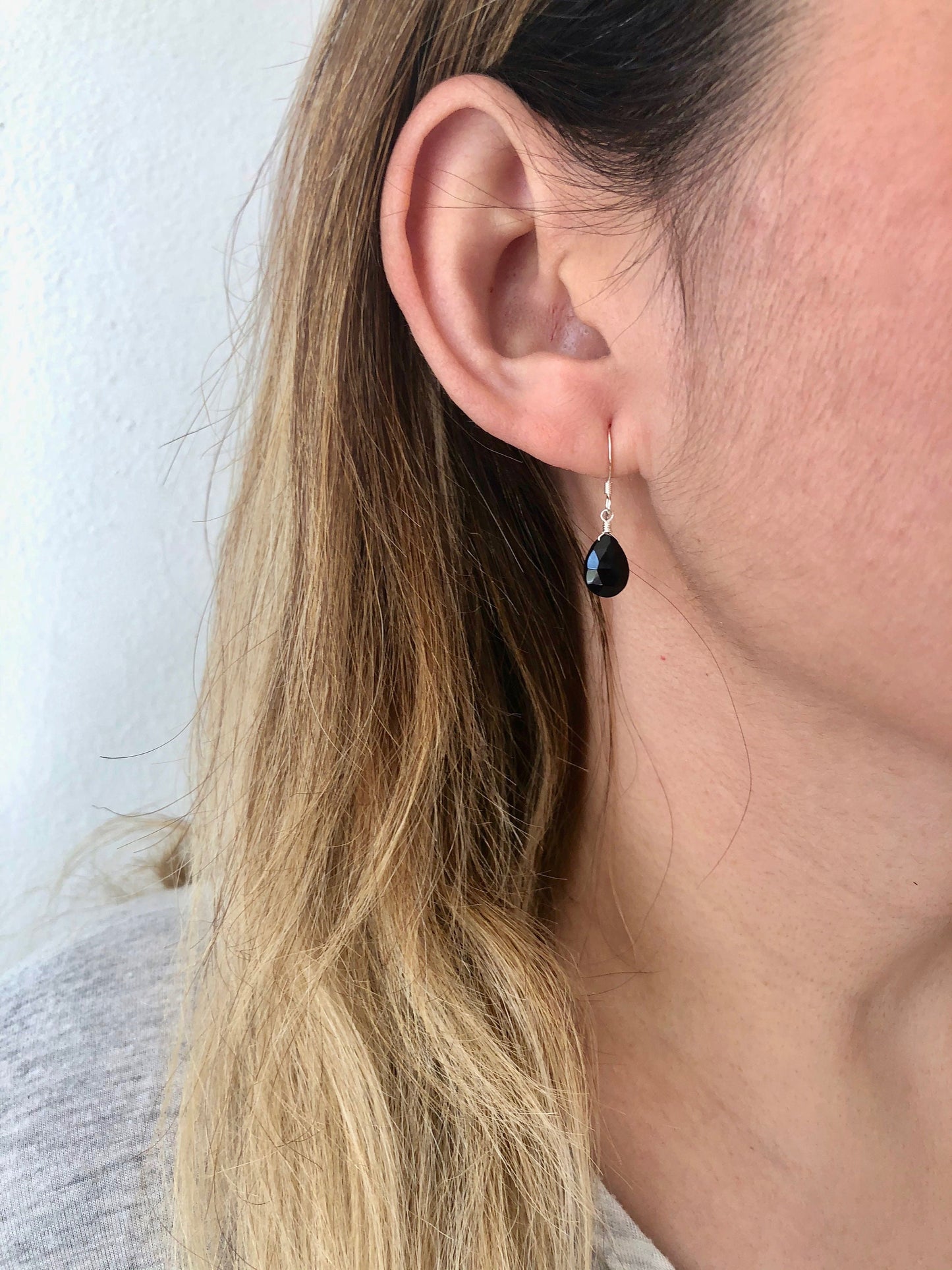 Black Onyx Earrings, Simple Black Teardrop Earrings, Minimalist Onyx Earrings, Small Dainty Silver Earrings, Mother's Day Gift, Gift for her