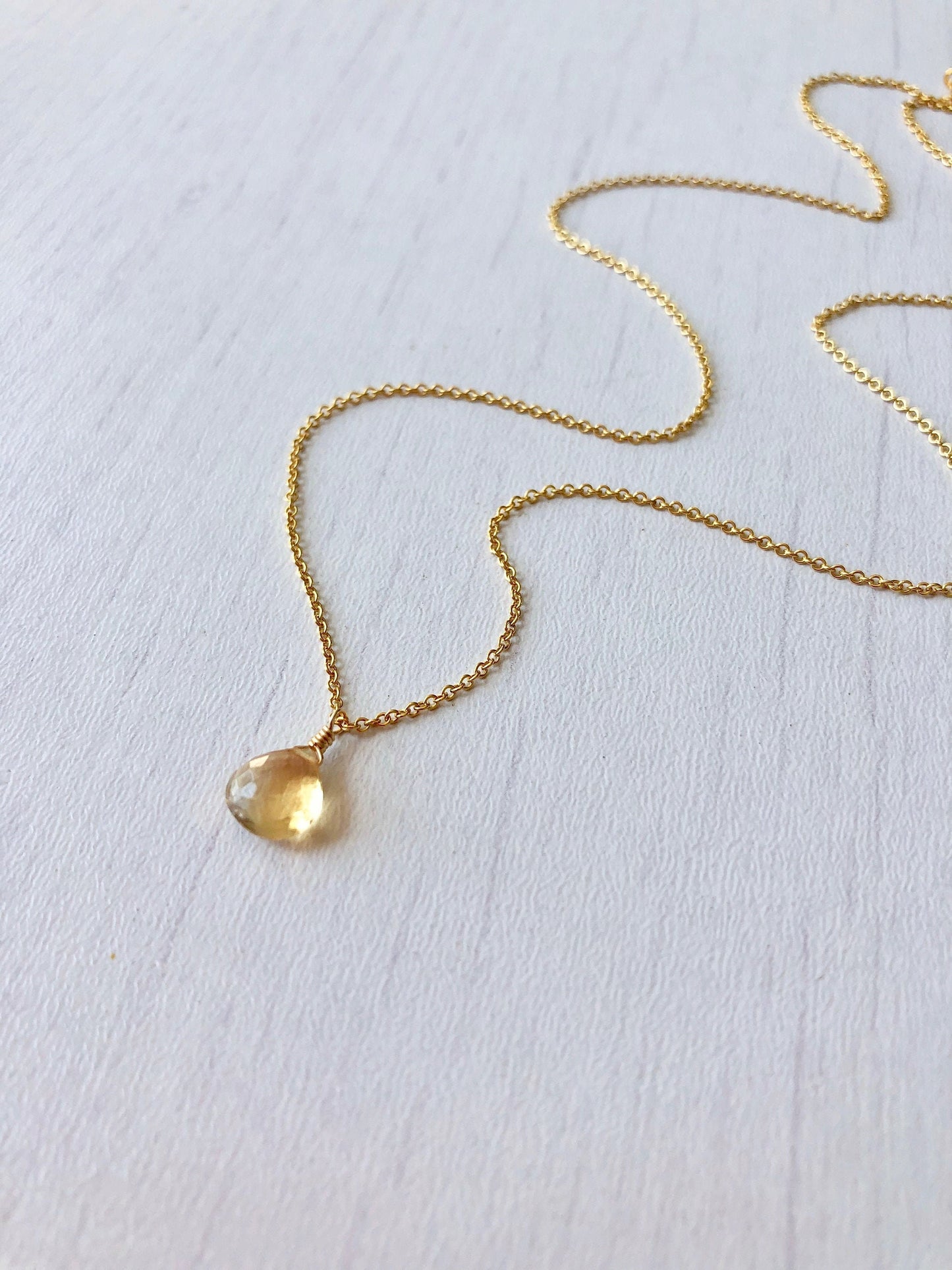 Citrine Necklace, Yellow Teardrop Necklace