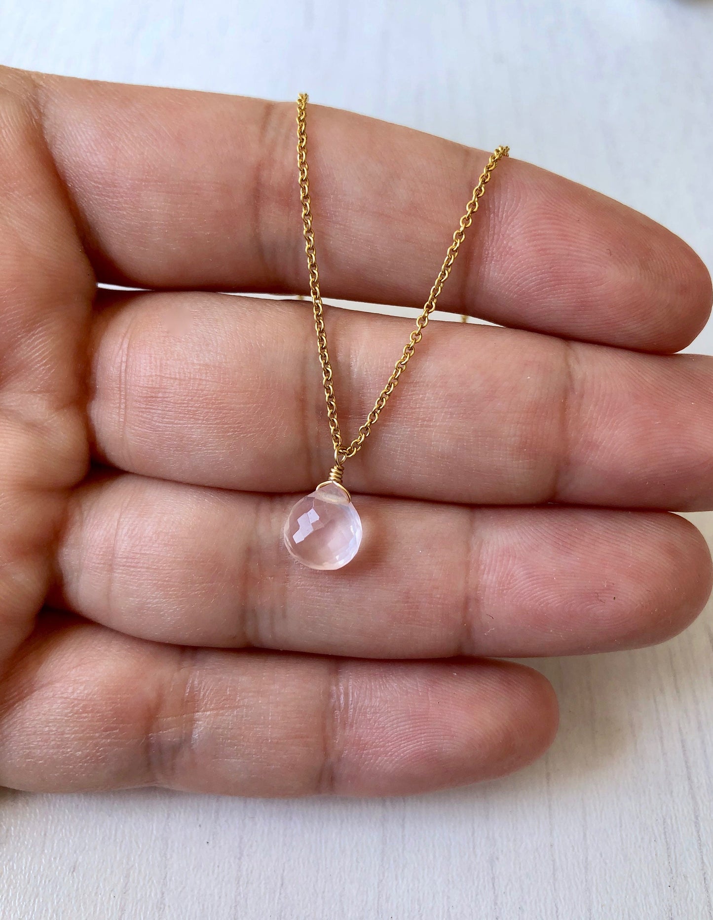 Rose Quartz Necklace, Pink Teardrop Pendant