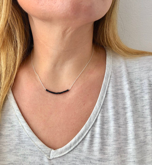 Onyx Beaded Bar Necklace