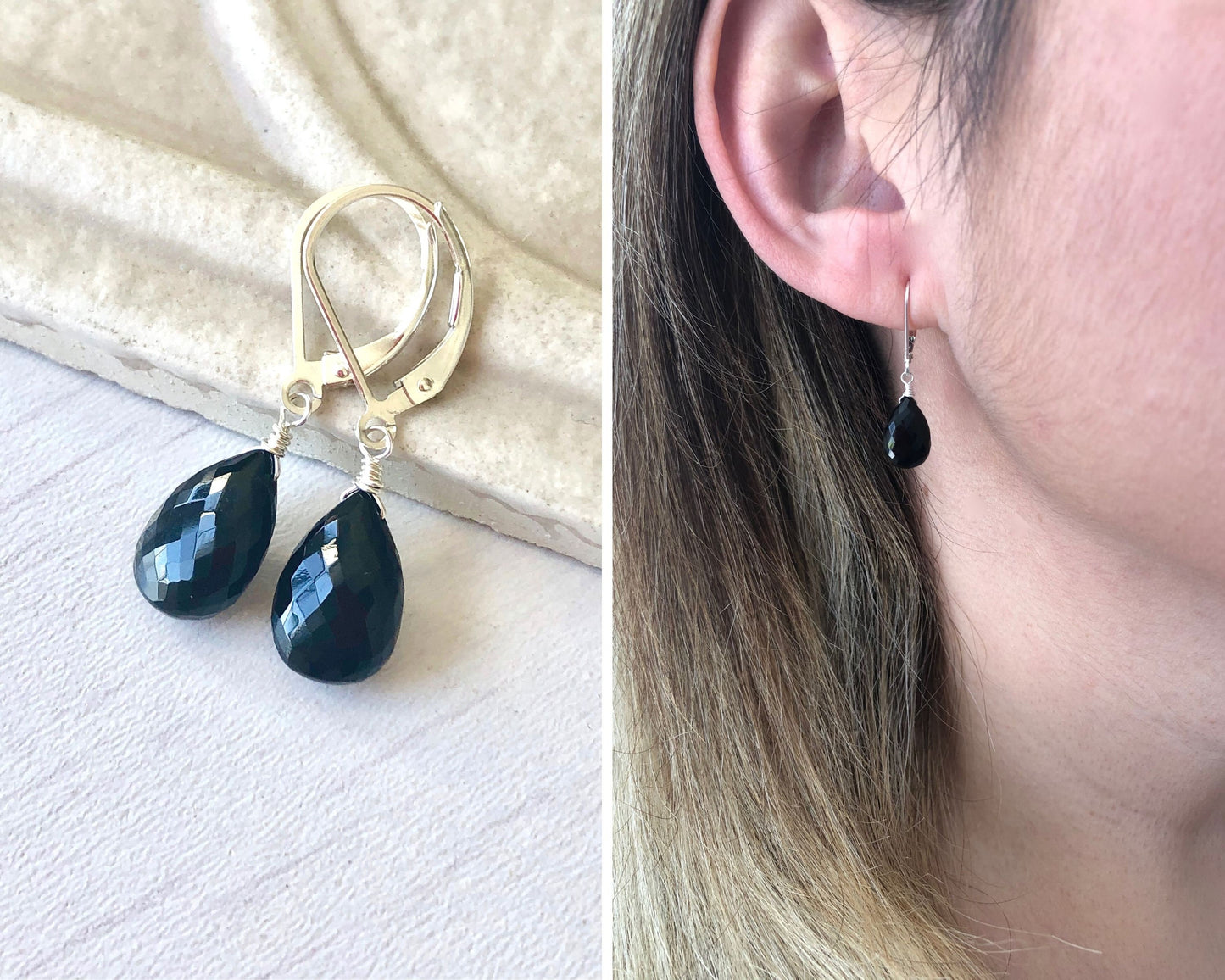 Onyx Earrings, Black Drop Earrings