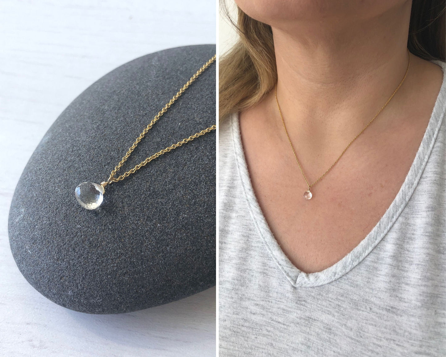 Clear Teardrop Pendant, Dainty Layering Necklace