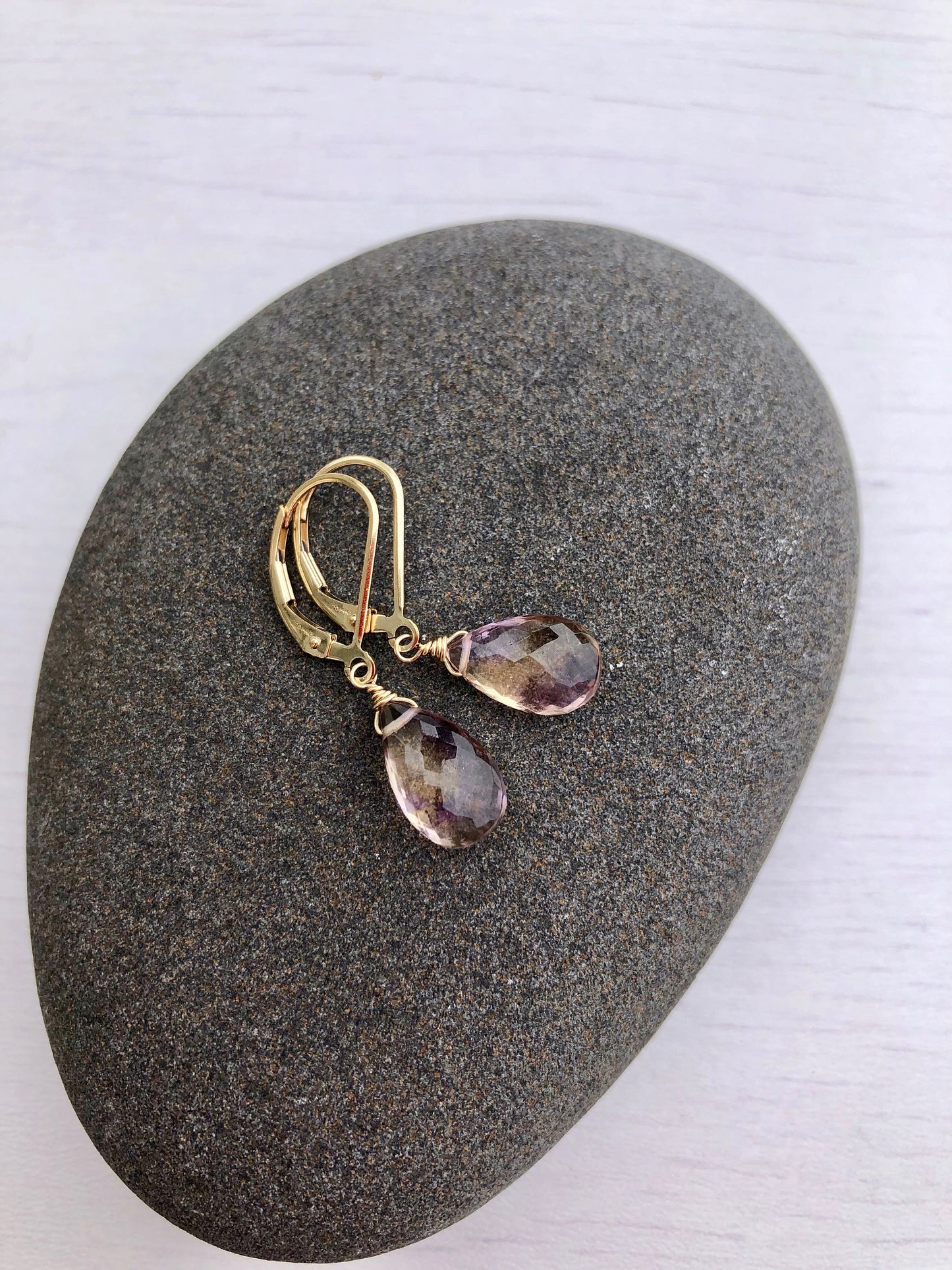 Solid 14k Gold Ametrine Teardrop Earrings