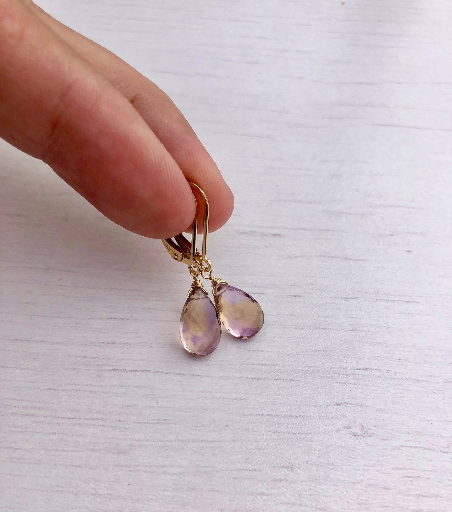 Solid 14k Gold Ametrine Teardrop Earrings