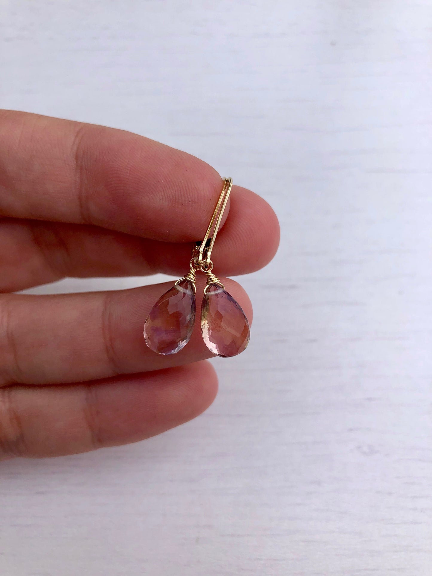 Solid 14k Gold Ametrine Teardrop Earrings